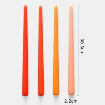 12" Unscented Taper Colored Candles - 4 pcs Orange Hues