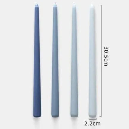 12" Unscented Taper Colored Candles - 4 pcs Blue Hues