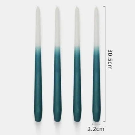 12" Unscented Taper Colored Candles - 4 pcs Teal and White