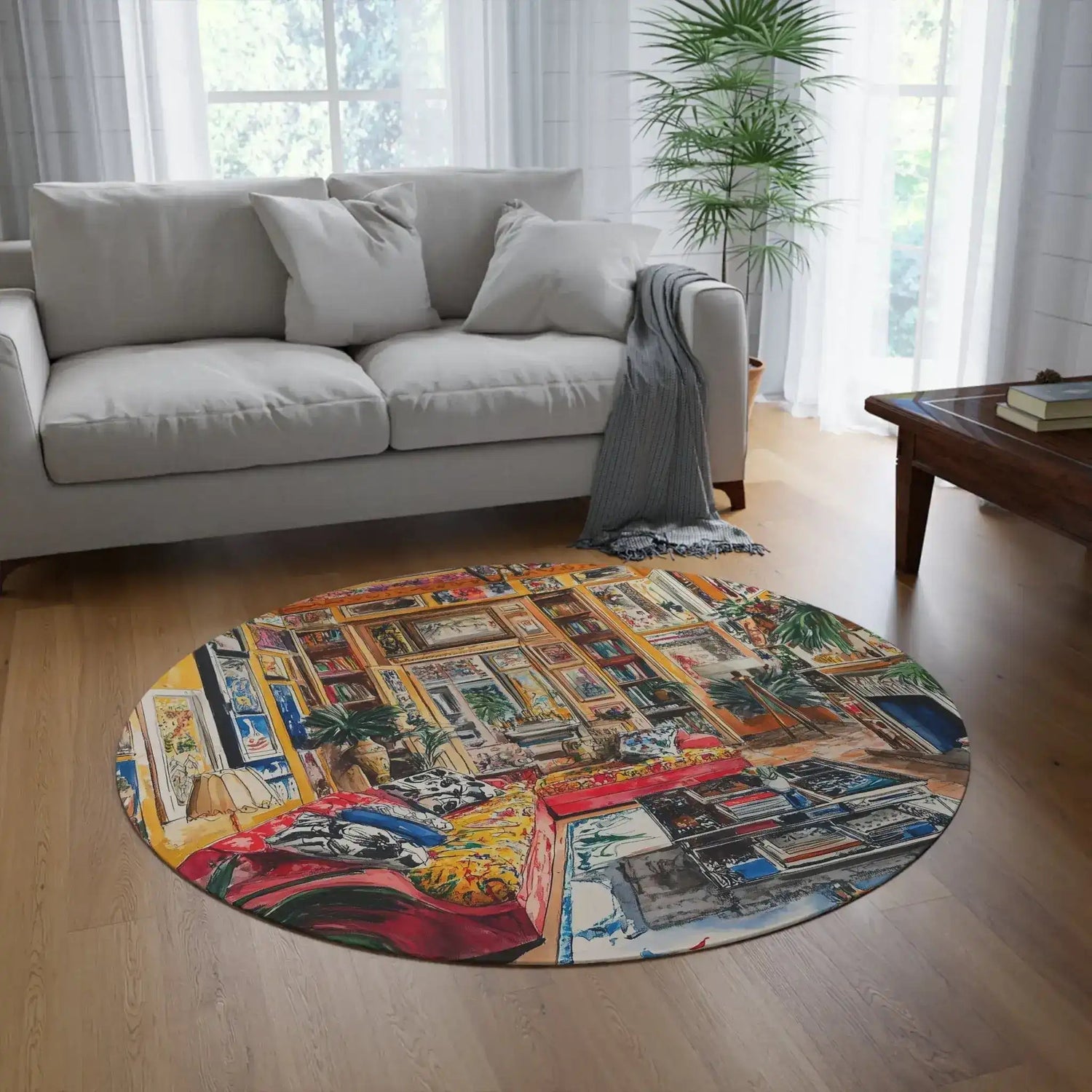 Vibrant Floral Deco Round Rug