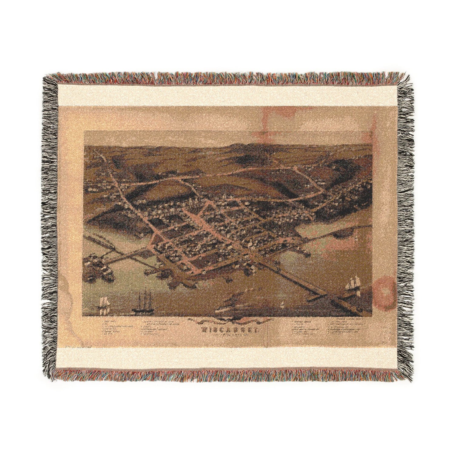 Birds eye view of the village of Wiscasset, Lincoln Co., Maine, 1878 Woven Throw Blanket