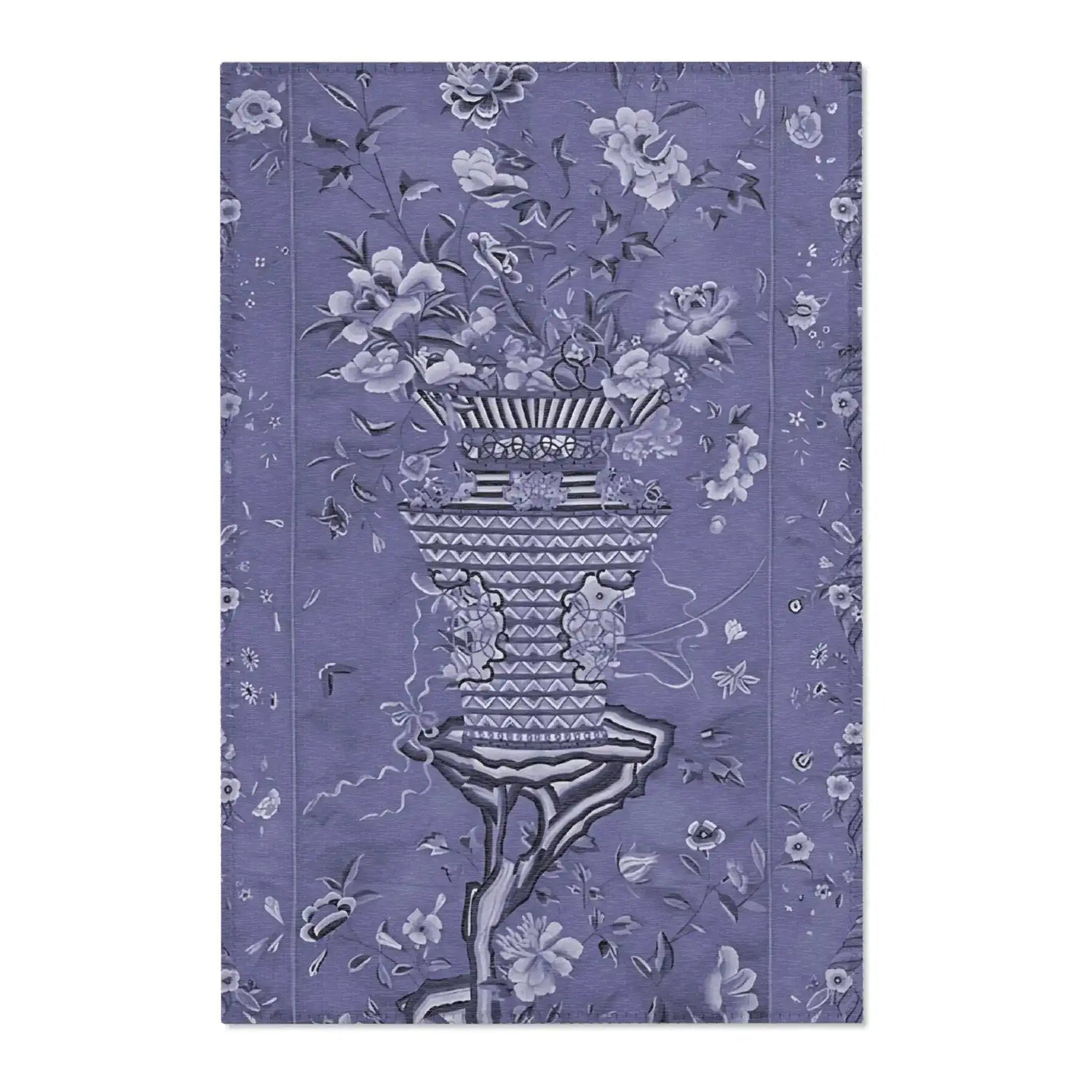 Floral Vase on Lavender Blue Accent Rug