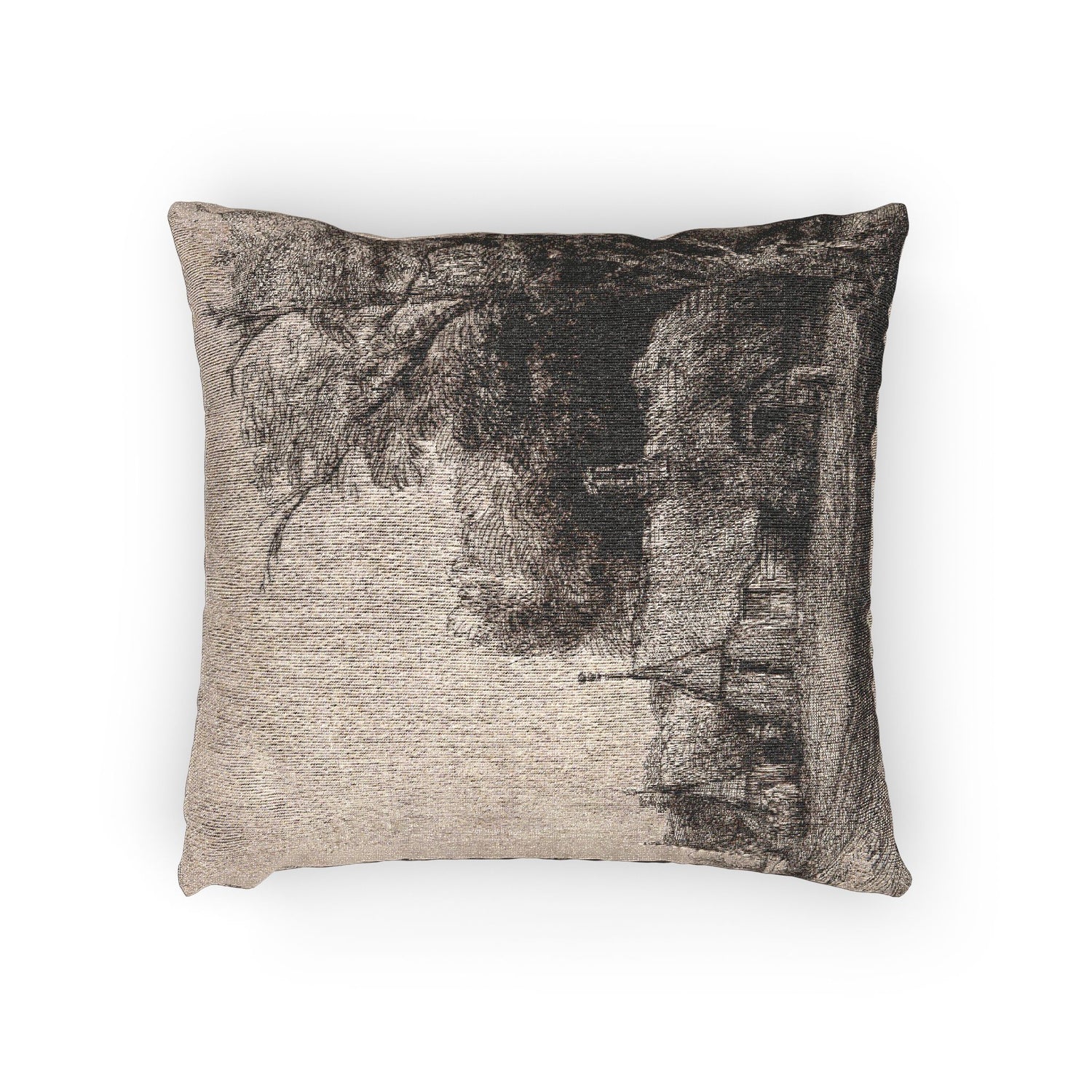 Landscape with Three Gabled Cottages beside a Road - Rembrandt van Rijn Pillow