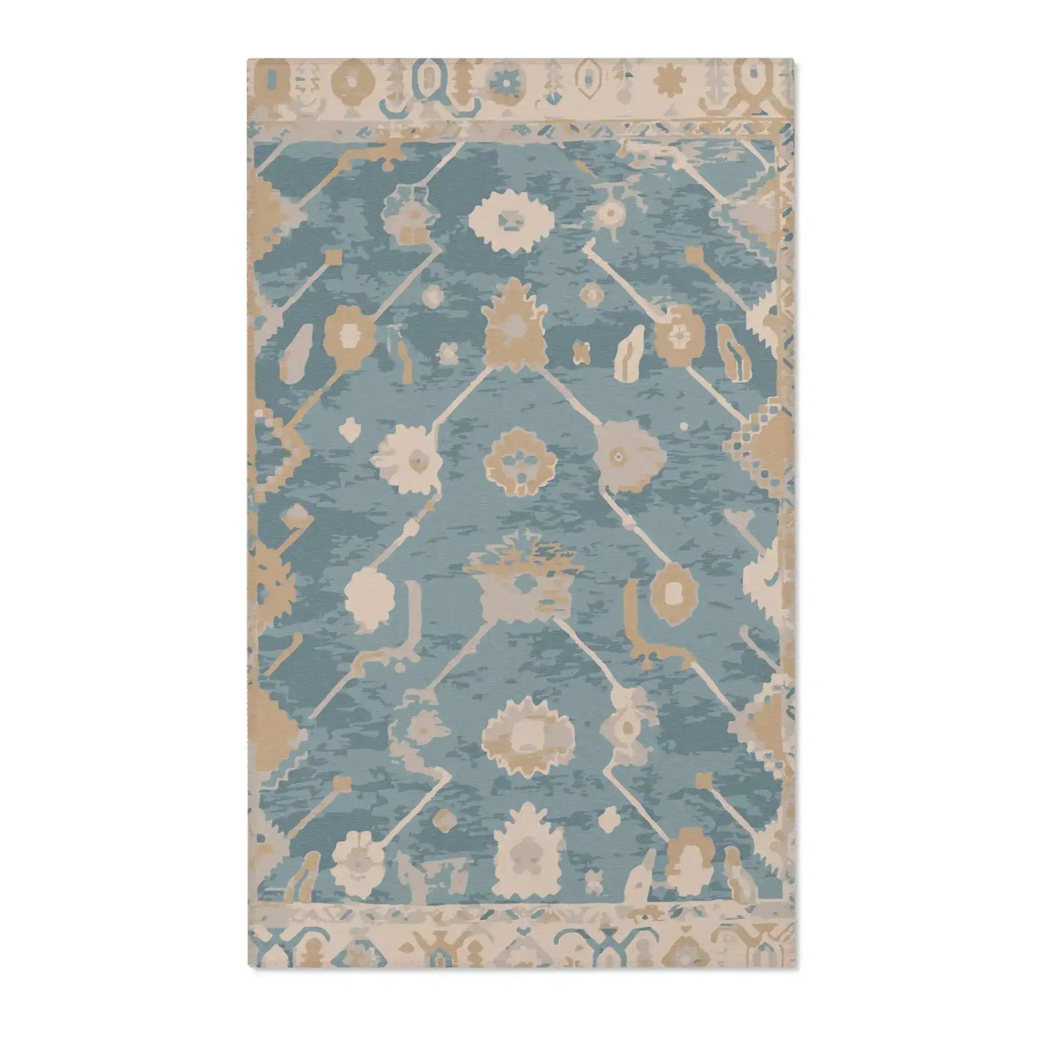 Teal & Sand Geometric Medallion Accent Rug