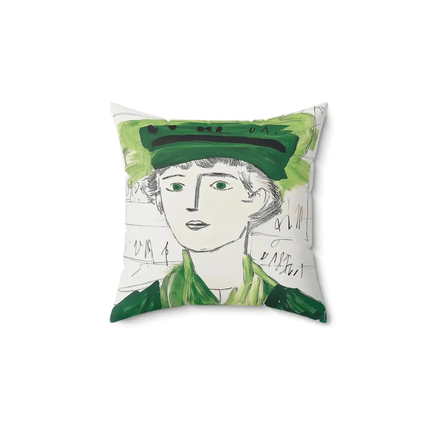 Abstract Green Portrait Throw Pillow