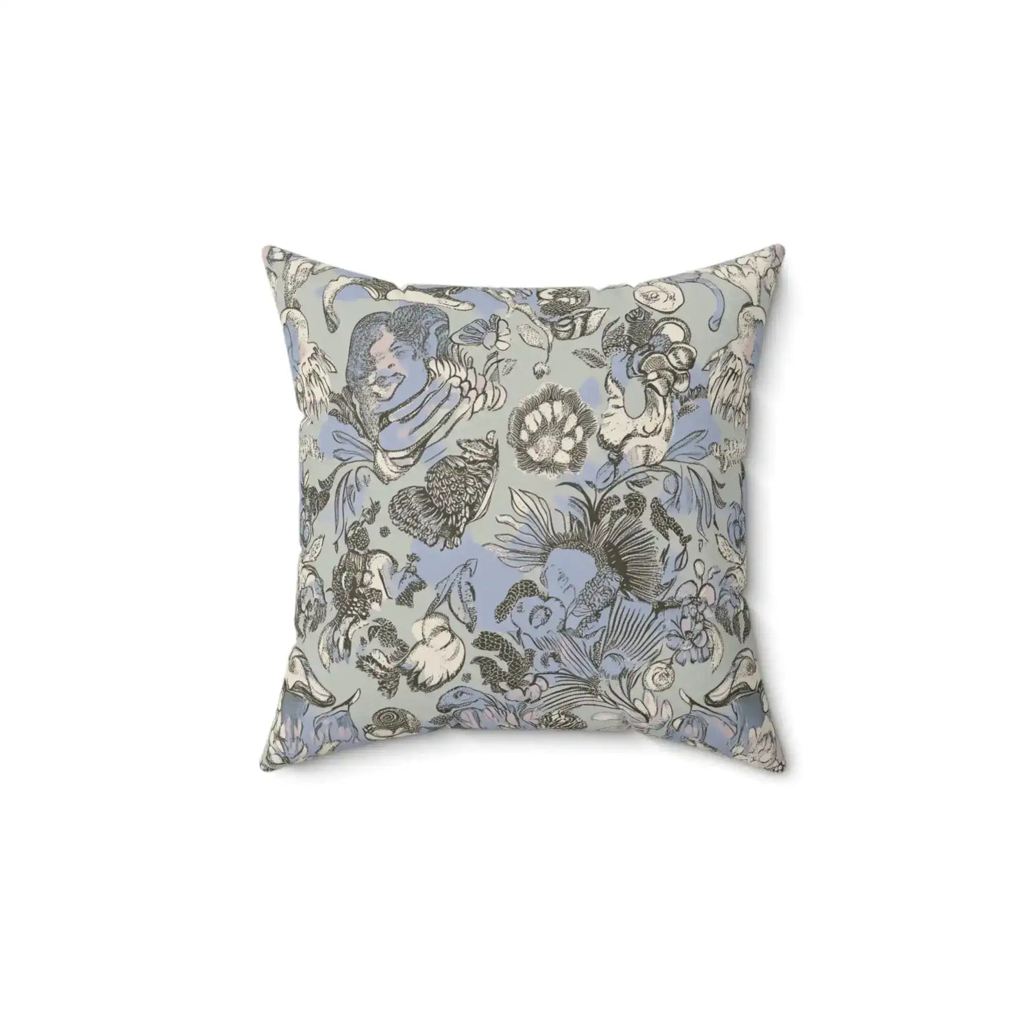 Surreal Botanical and Skeleton Art Throw Pillow