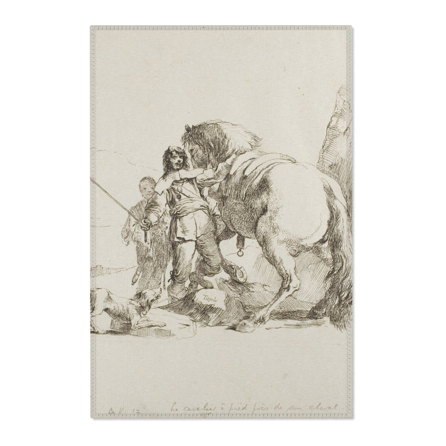 The Rider Standing by His Horse - Giovanni Battista Tiepolo Area Rug