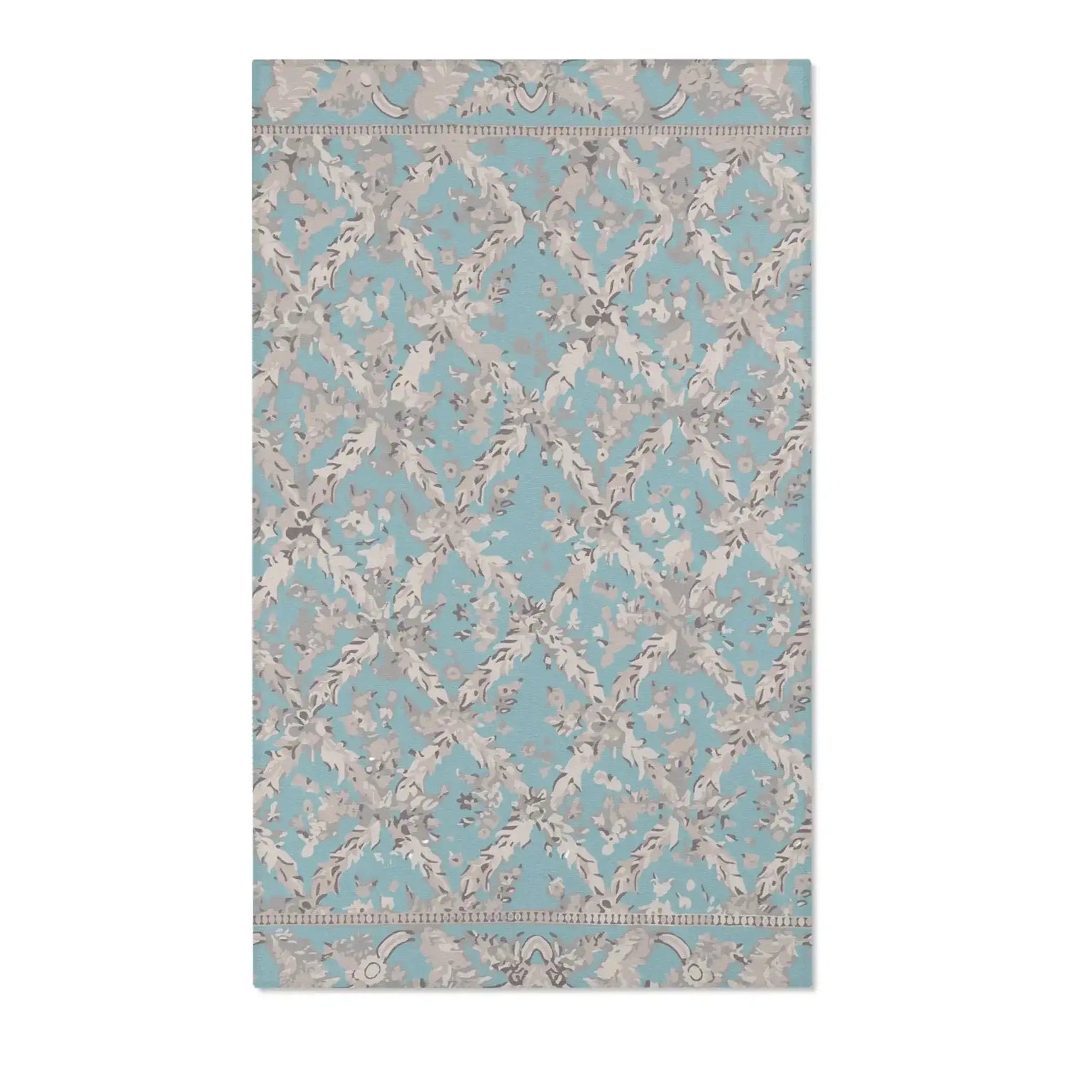 Elegant Sky Blue Floral Accent Rug