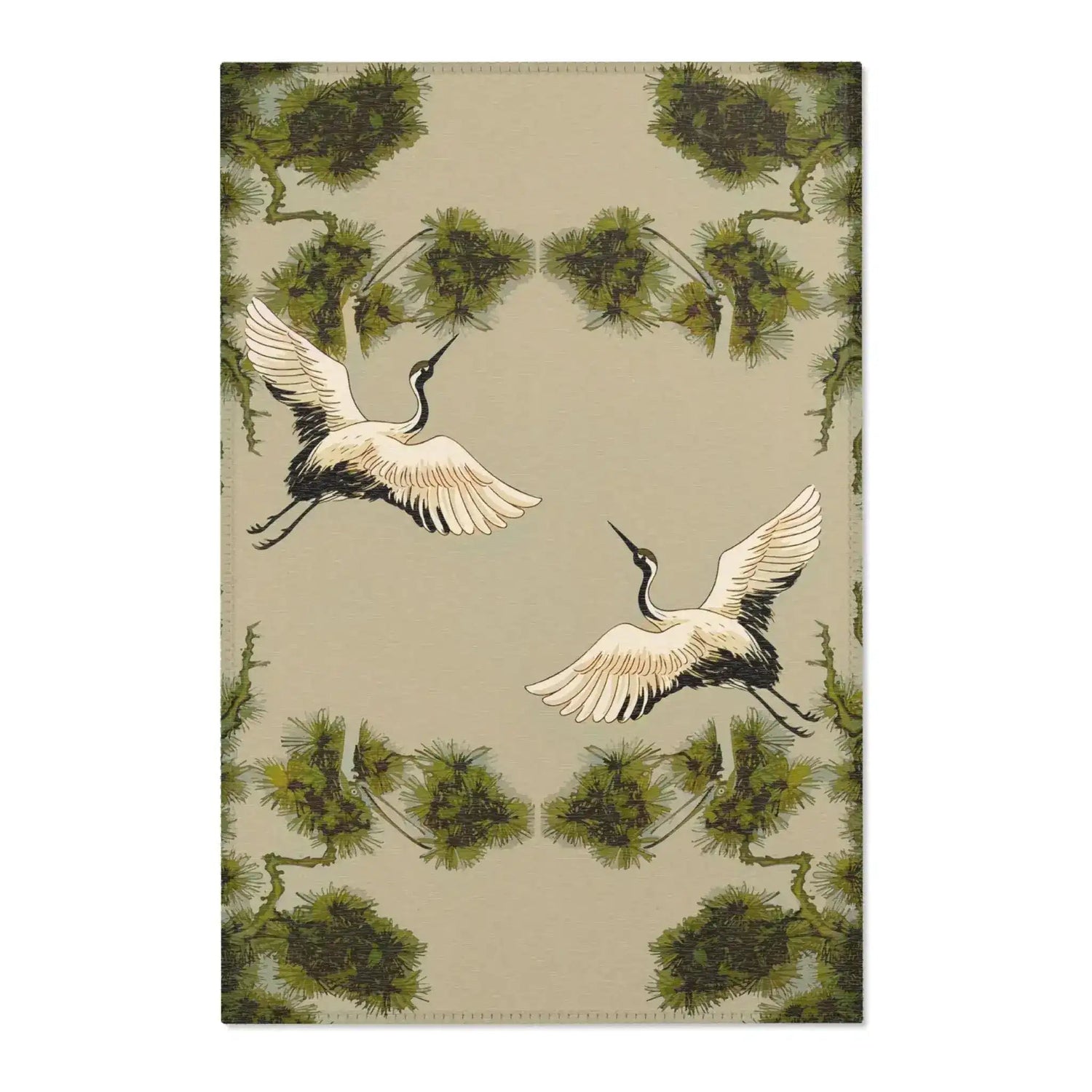 Dancing Cranes in Olive Grove Accent Rug