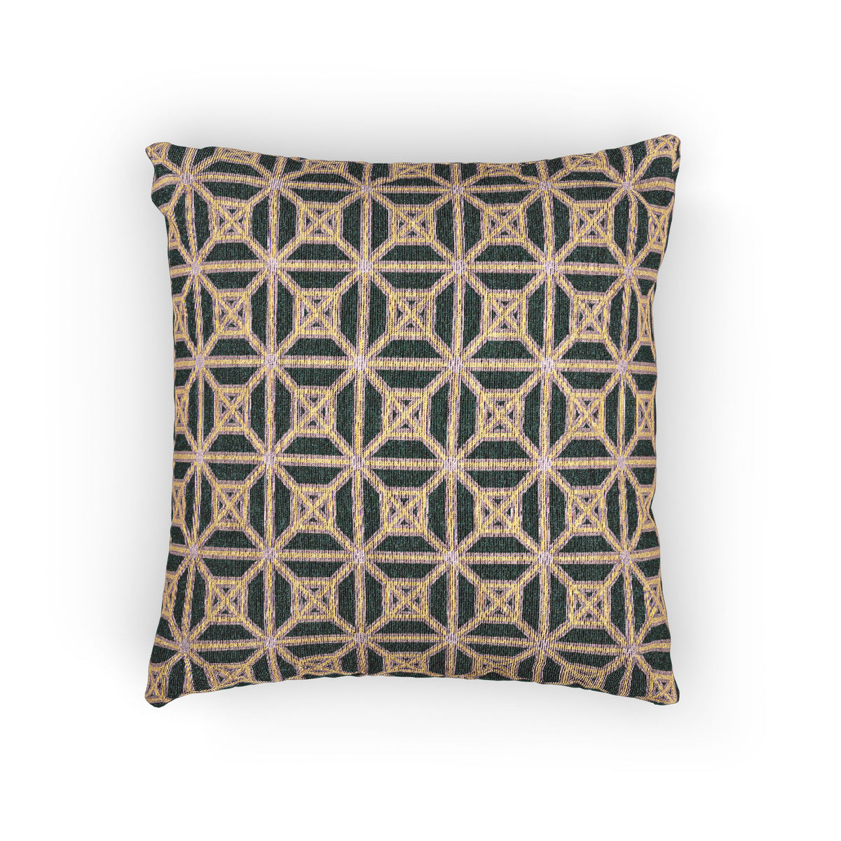 Emerald & Pink Chinoiserie Fretwork Woven Pillow