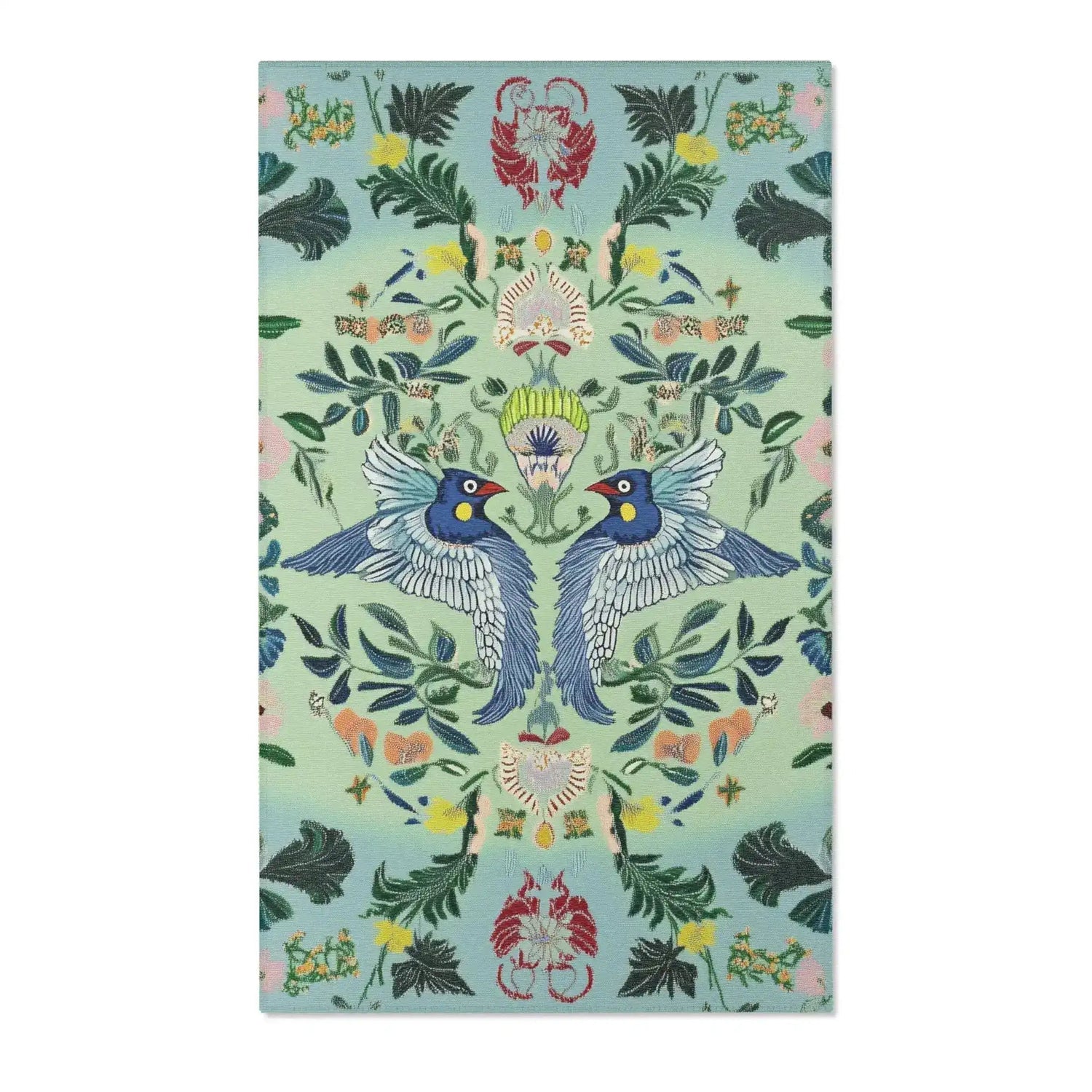 Verdant Harmony – Embroidered Garden Birds Accent Rug