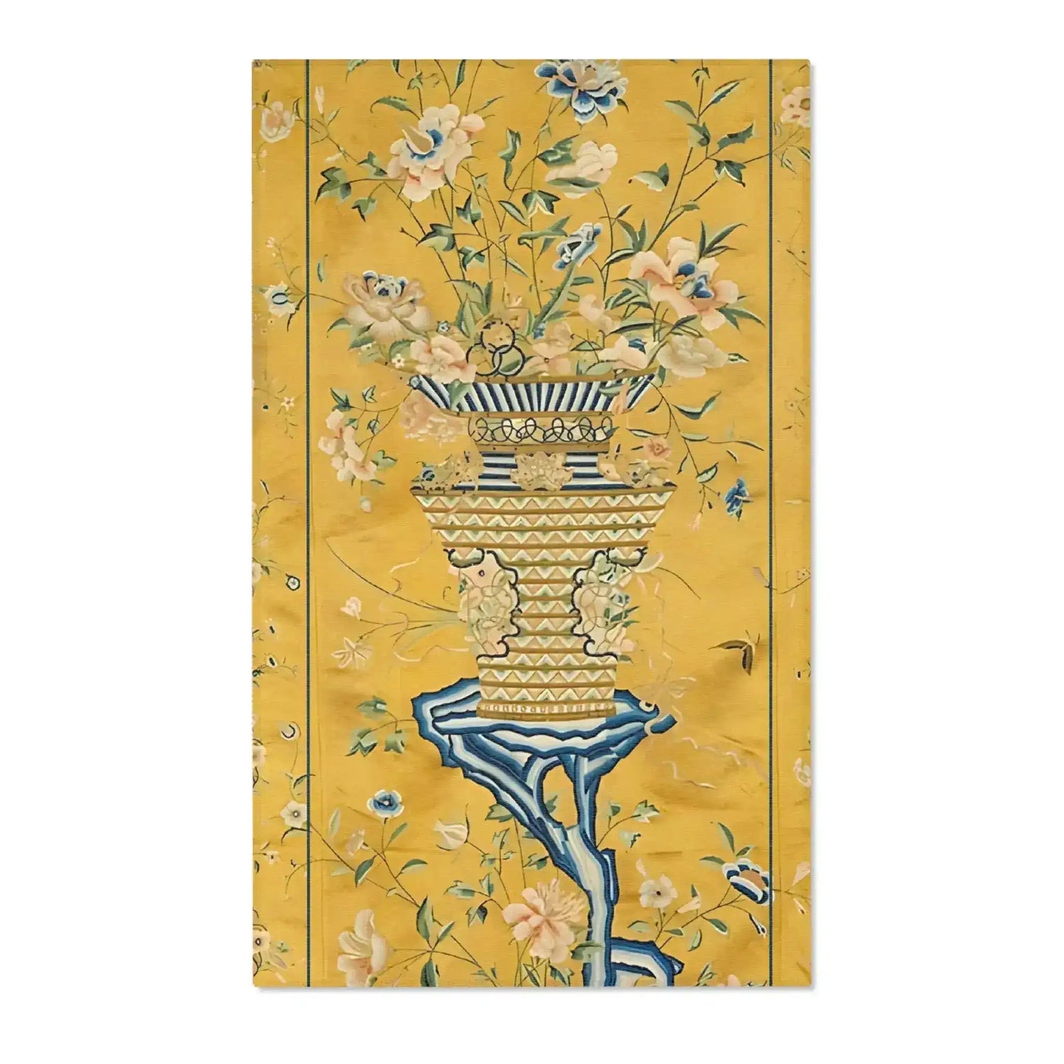 Floral Vase on Golden Yellow Accent Rug