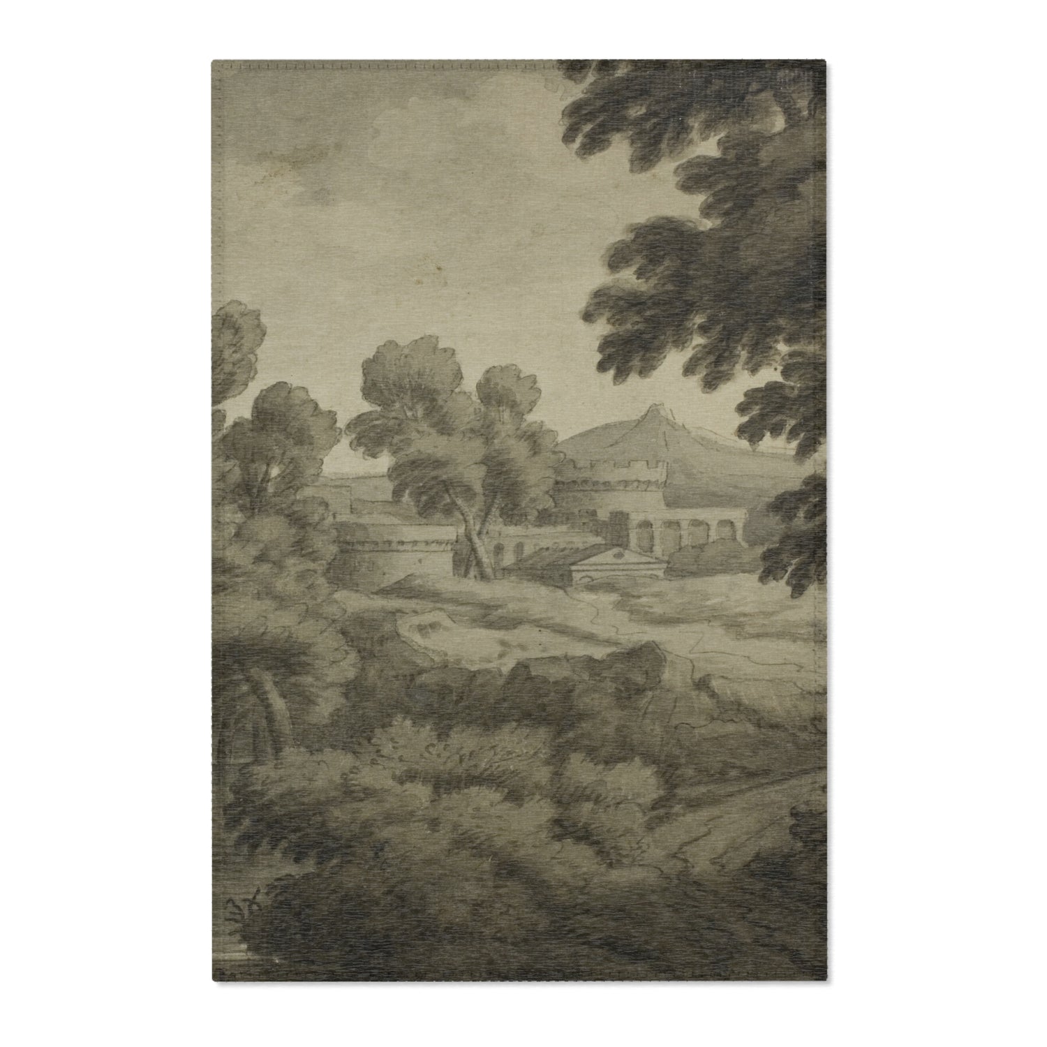 Italianate Landscape with Castle - Nicolas Poussin Area Rug