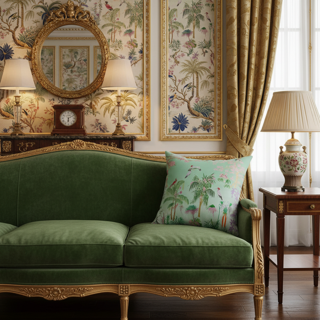 Celadon Tropic Aviary Throw Pillow