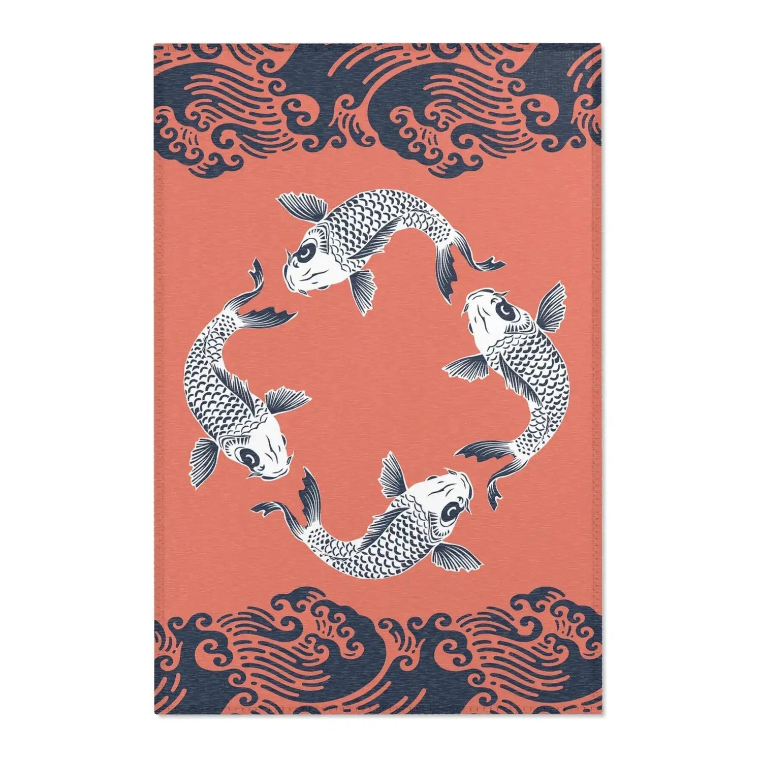 Coral & Navy Koi Wave Accent Rug