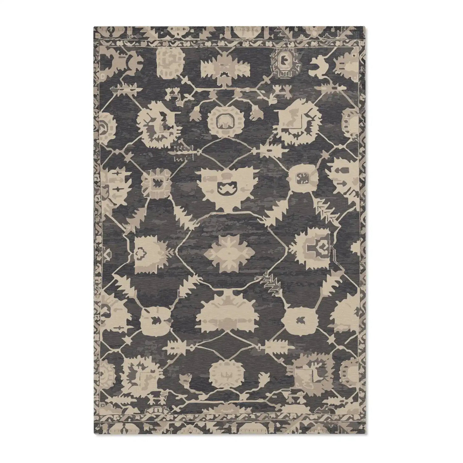 Charcoal & Beige Tribal Medallion Accent Rug