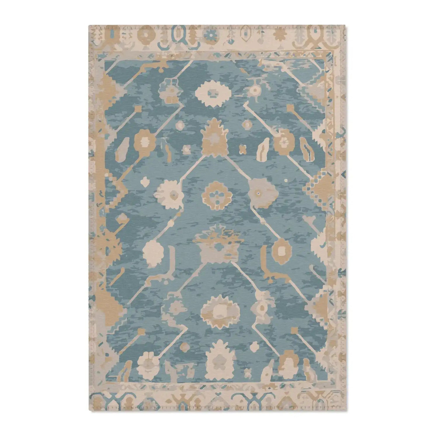 Teal & Sand Geometric Medallion Accent Rug