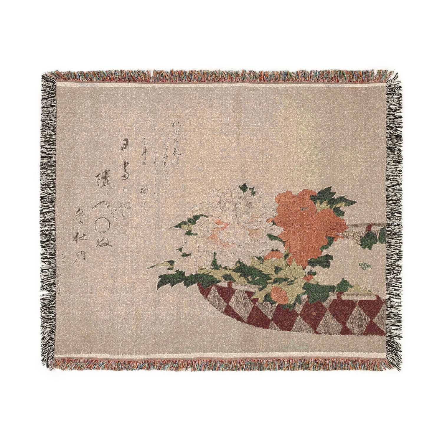 Basket of Peonies - Katsushika Hokusai Tapestry Blanket