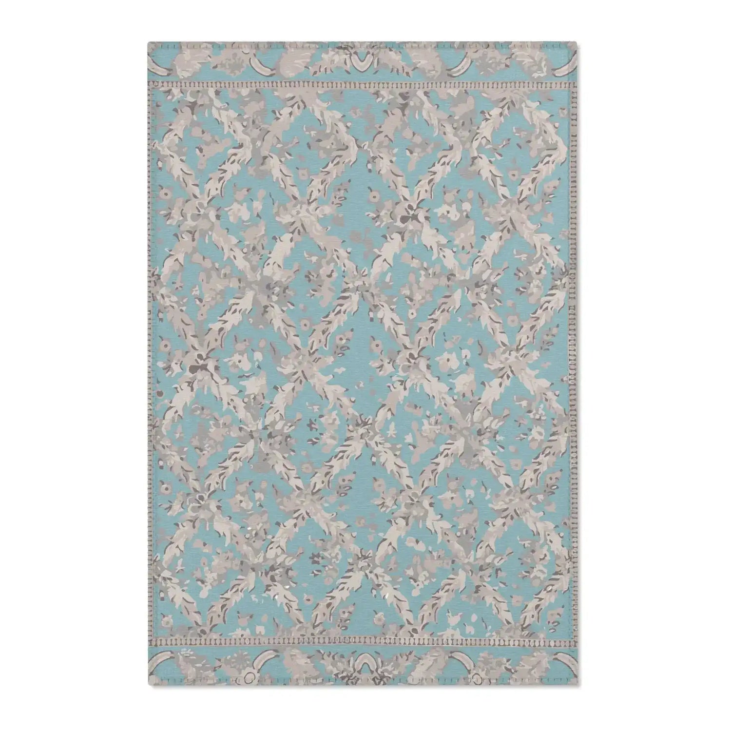 Elegant Sky Blue Floral Accent Rug