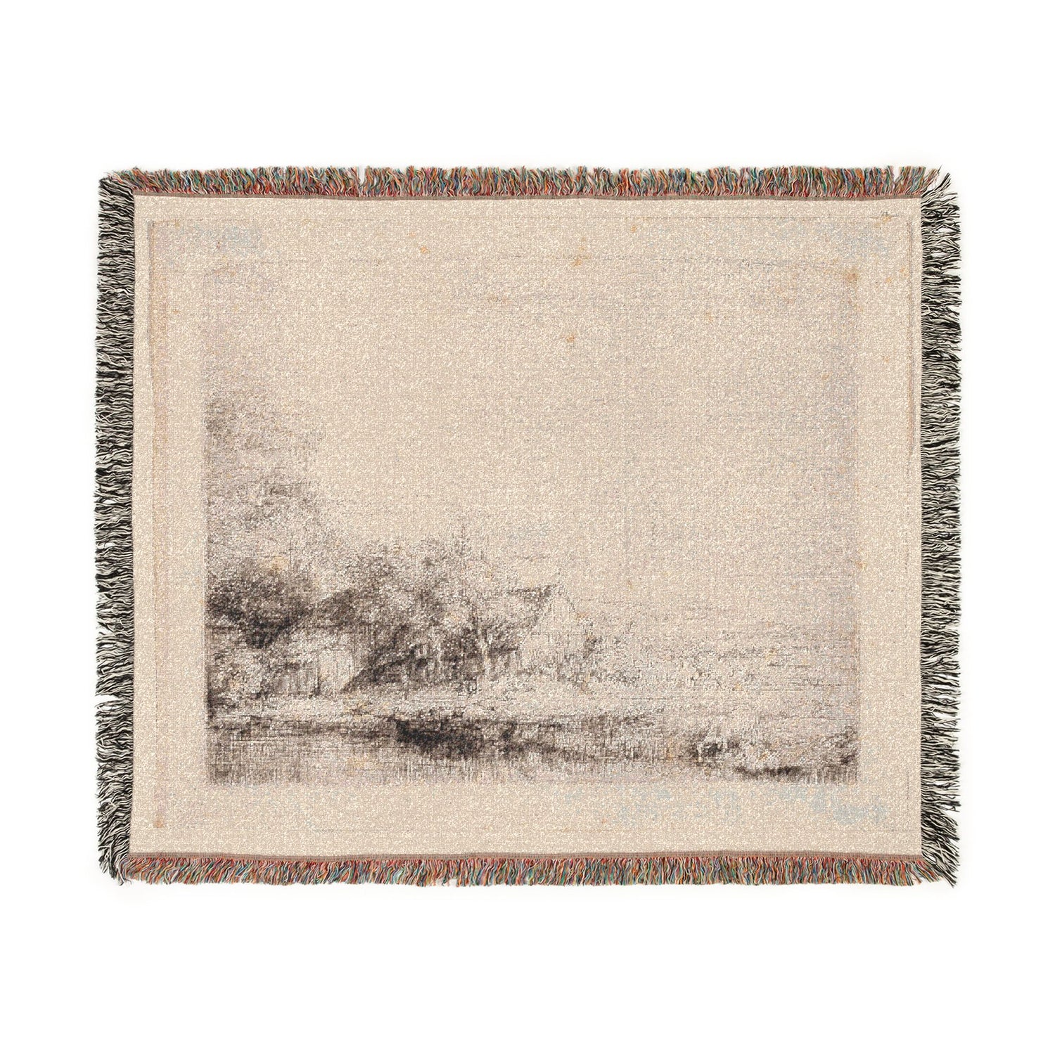 Landscape with a Cow Drinking - Rembrandt van Rijn Tapestry Blanket