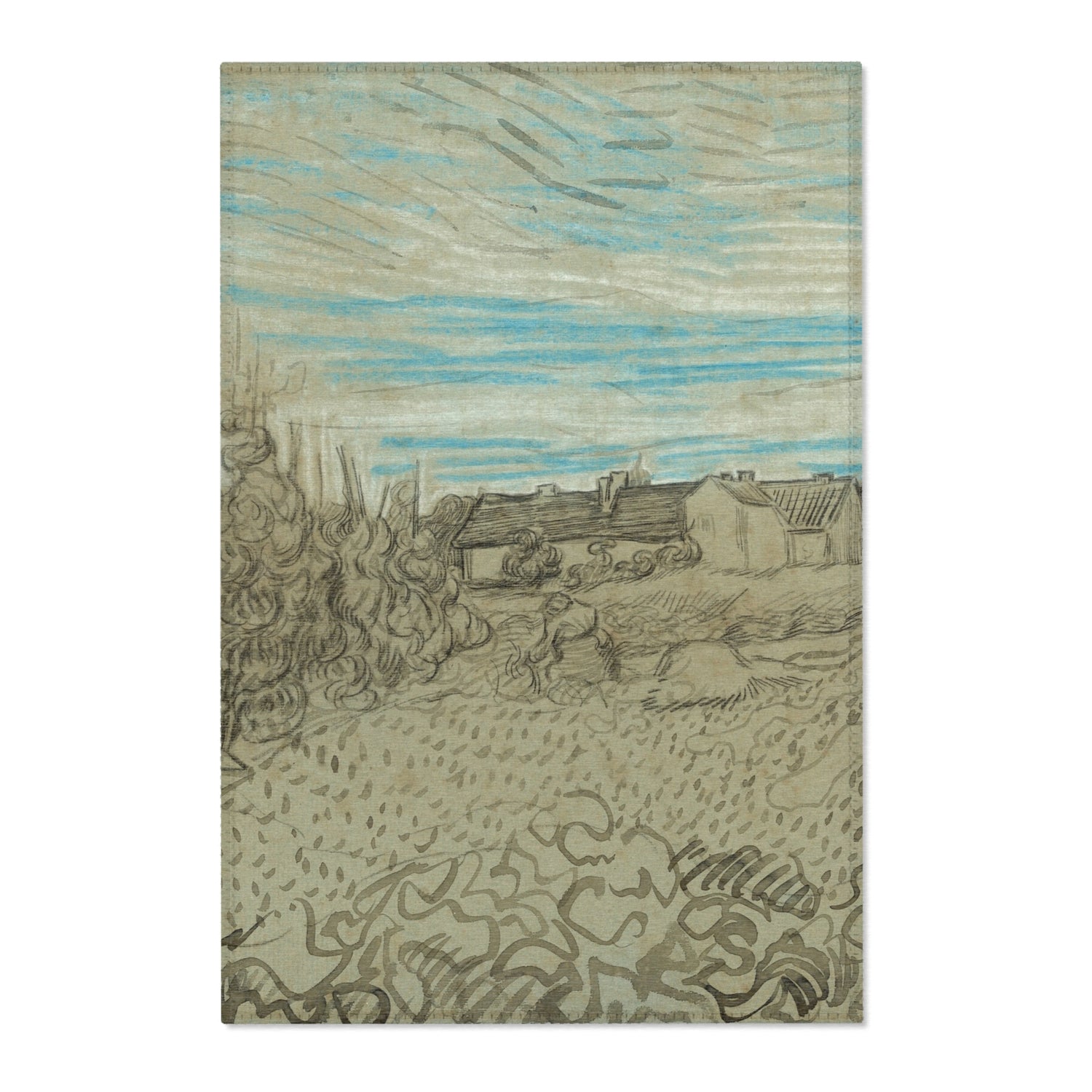 Cottages with a Woman Working in the Middle Ground - Vincent van Gogh Area Rug