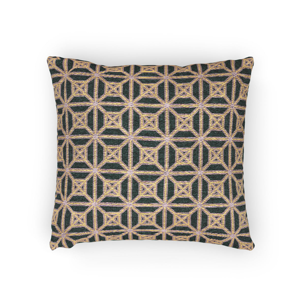 Emerald & Pink Chinoiserie Fretwork Woven Pillow