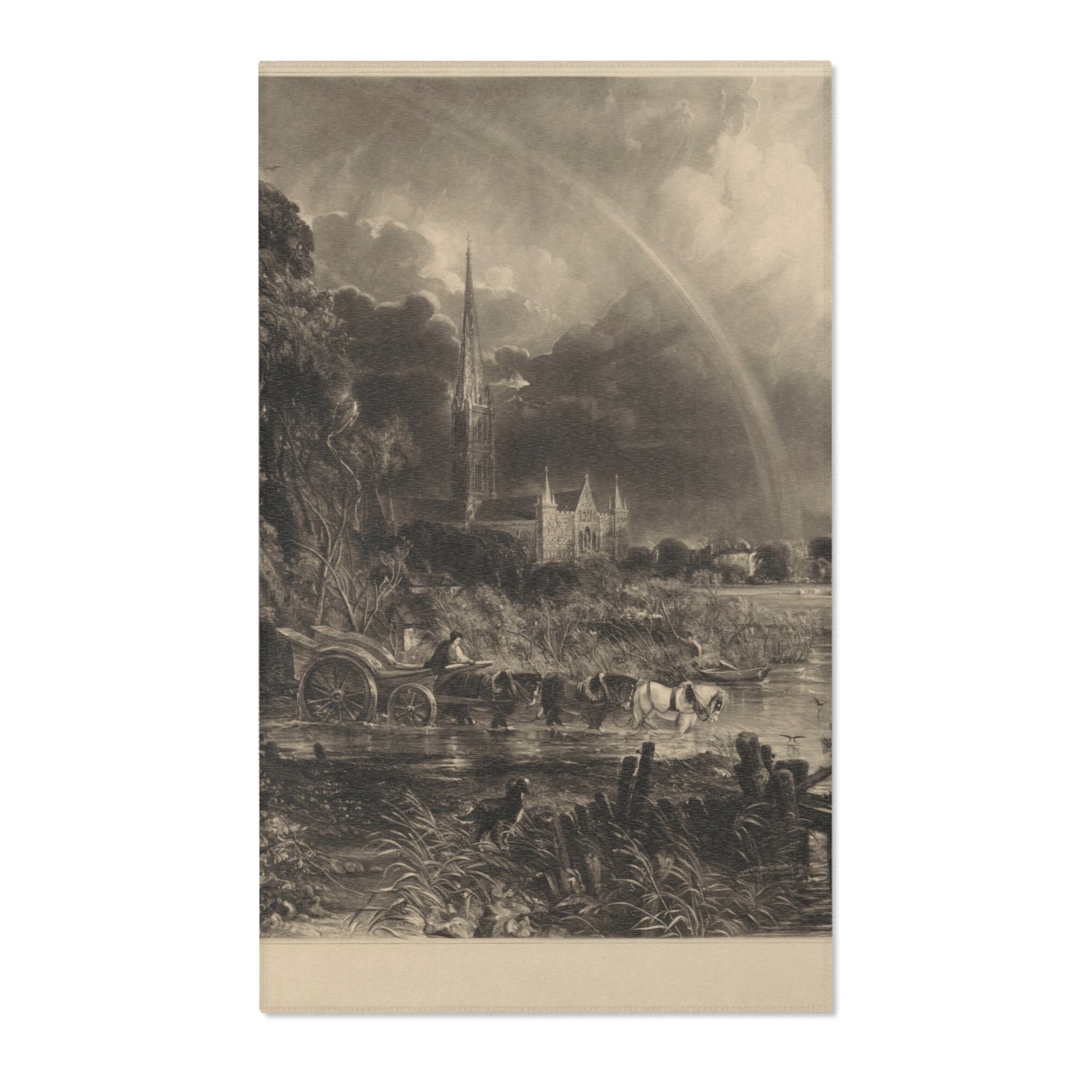 Salisbury Cathedral from the Meadows the Rainbow - David Lucas Area Rug