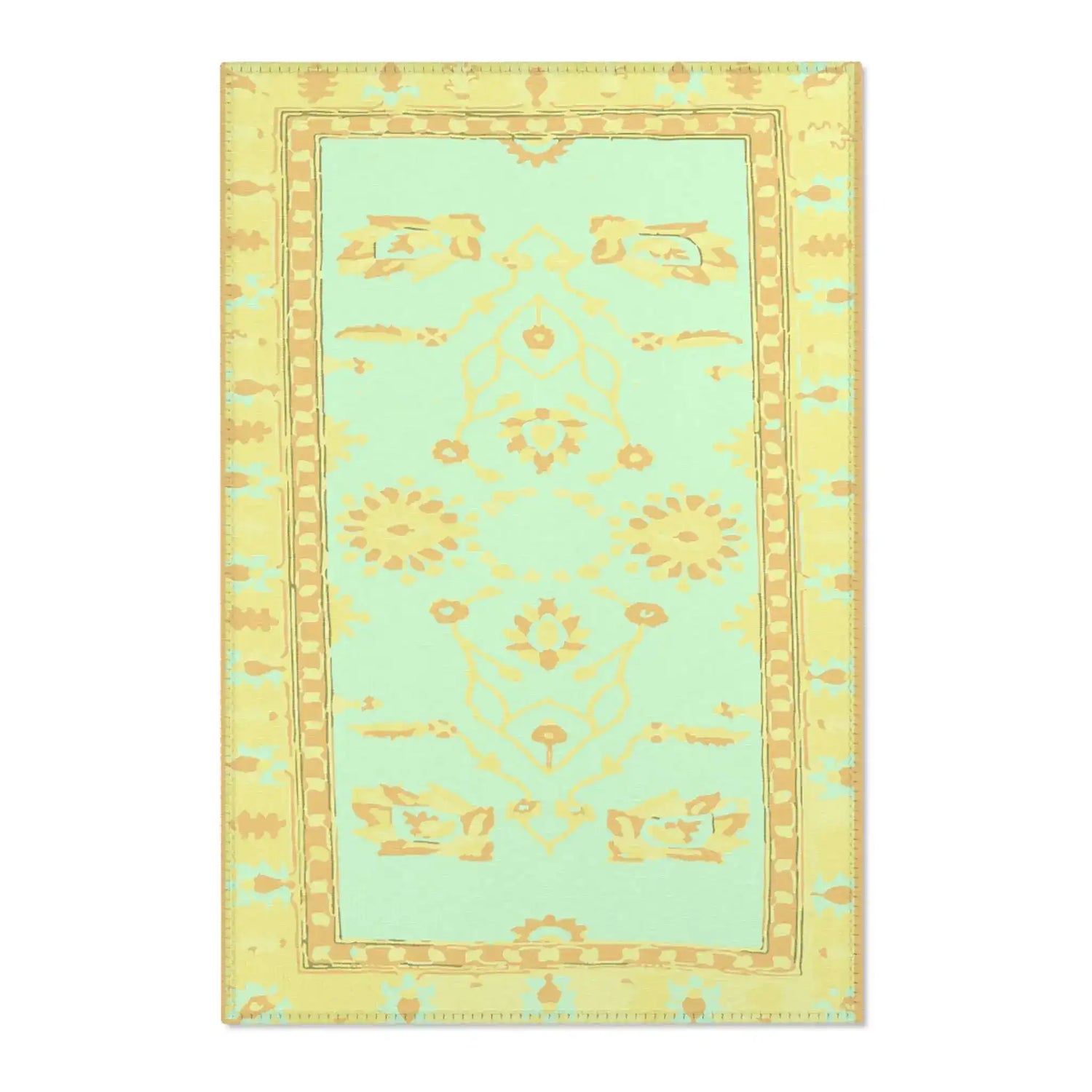 Pastel Mint and Gold Floral Medallion Accent Rug