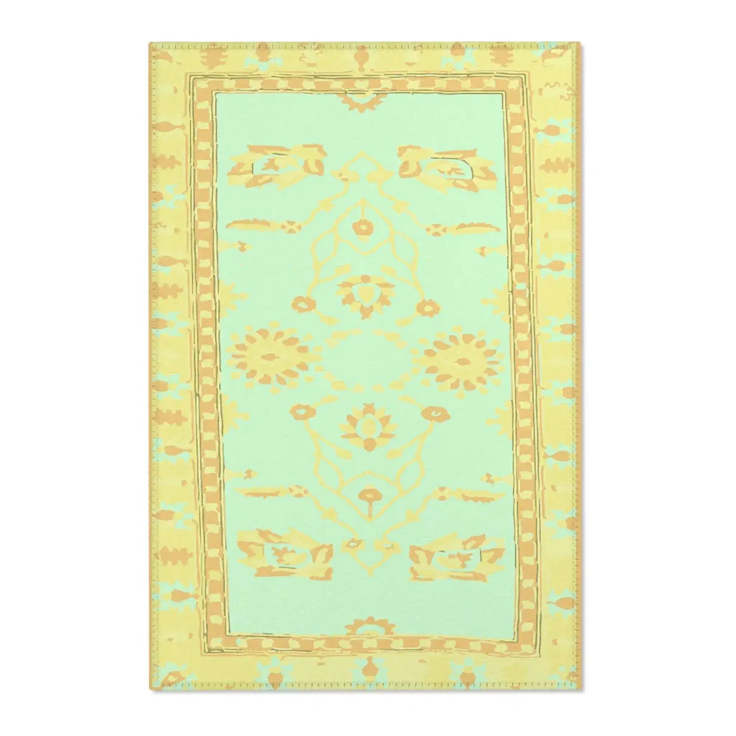 Pastel Mint and Gold Floral Medallion Accent Rug