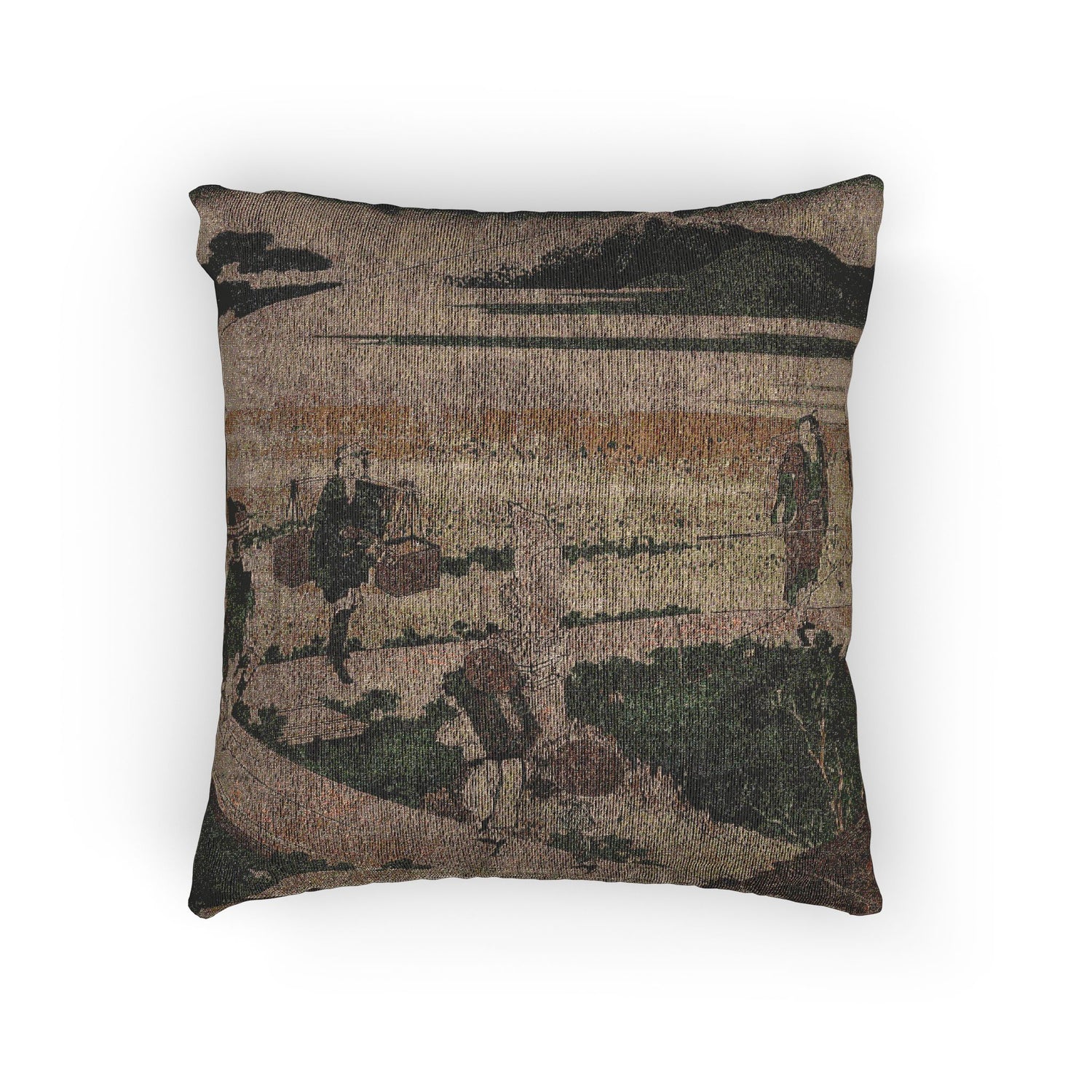 Mount Fuji Travellers by a Bridge - Katsushika Hokusai Pillow
