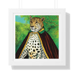 Royal Leopard in Red Robe Framed Poster Wall Art 16″ x 16″ White