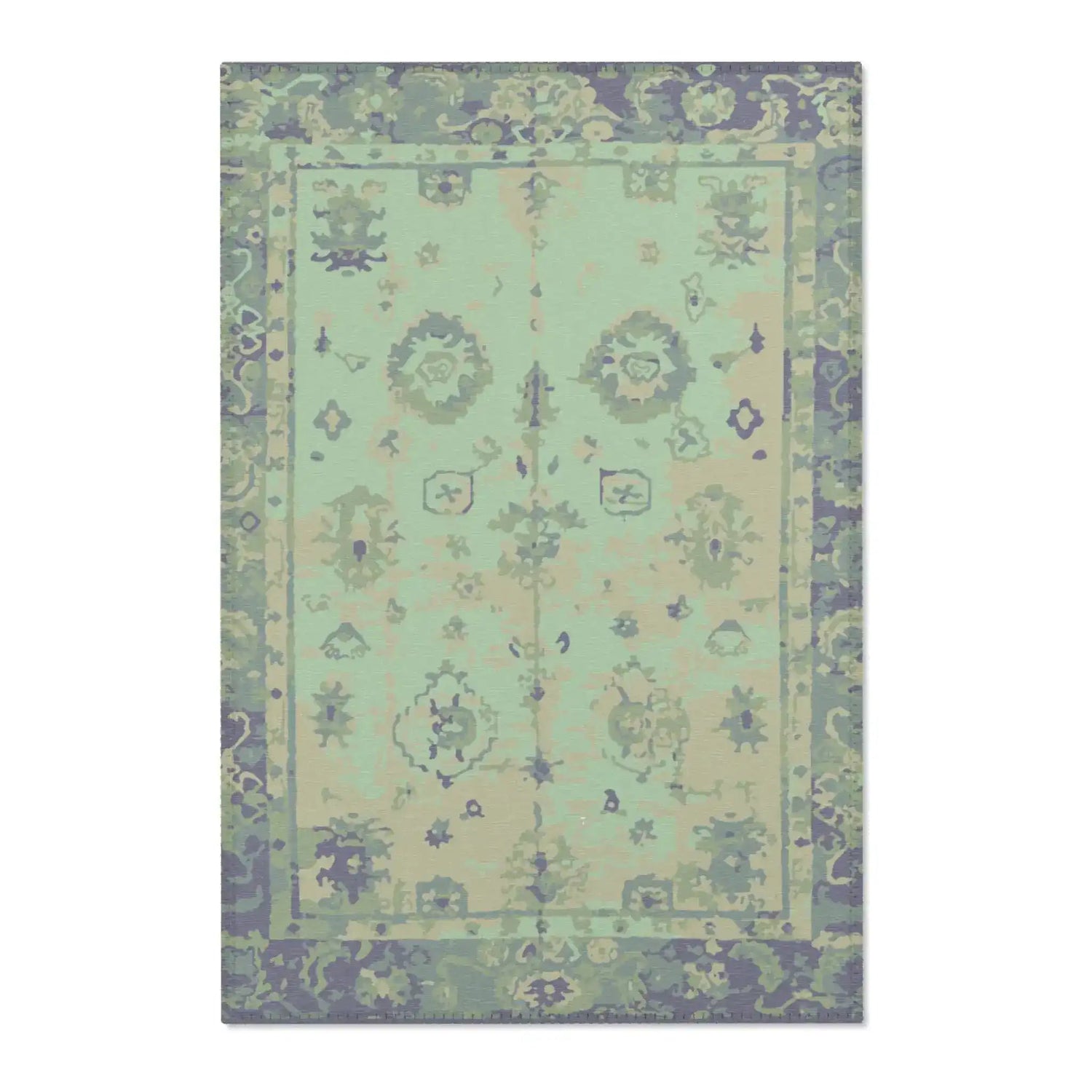 Teal & Cream Vintage Floral Border Accent Rug