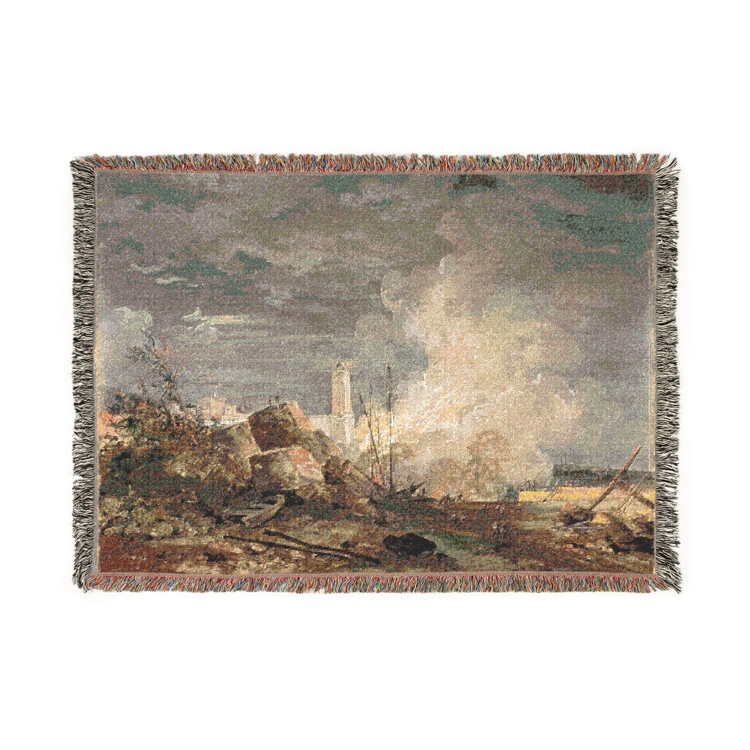 Fire in the Port - Louis Gabriel Moreau Tapestry Blanket