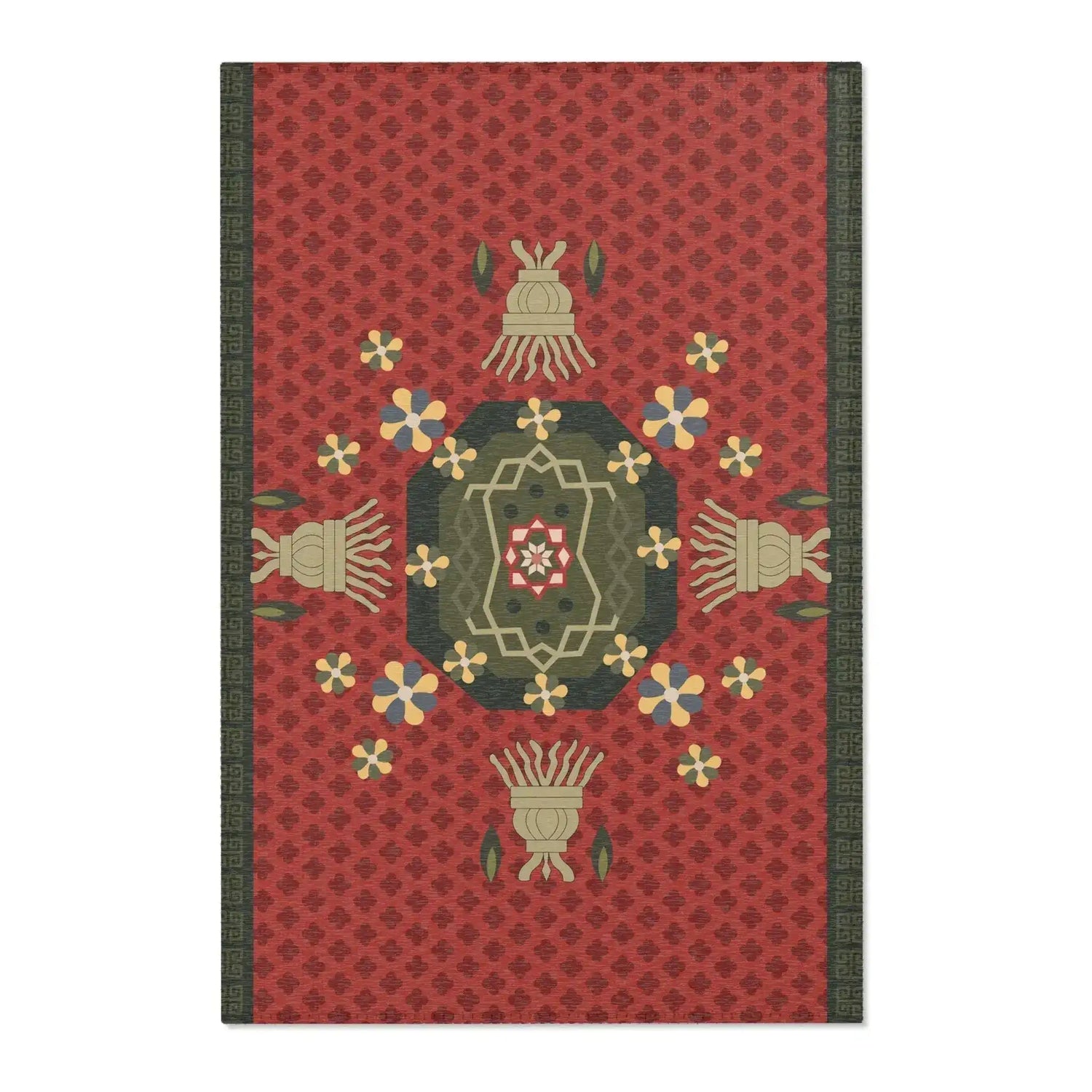 Oriental Medallion Red and Green Accent Rug