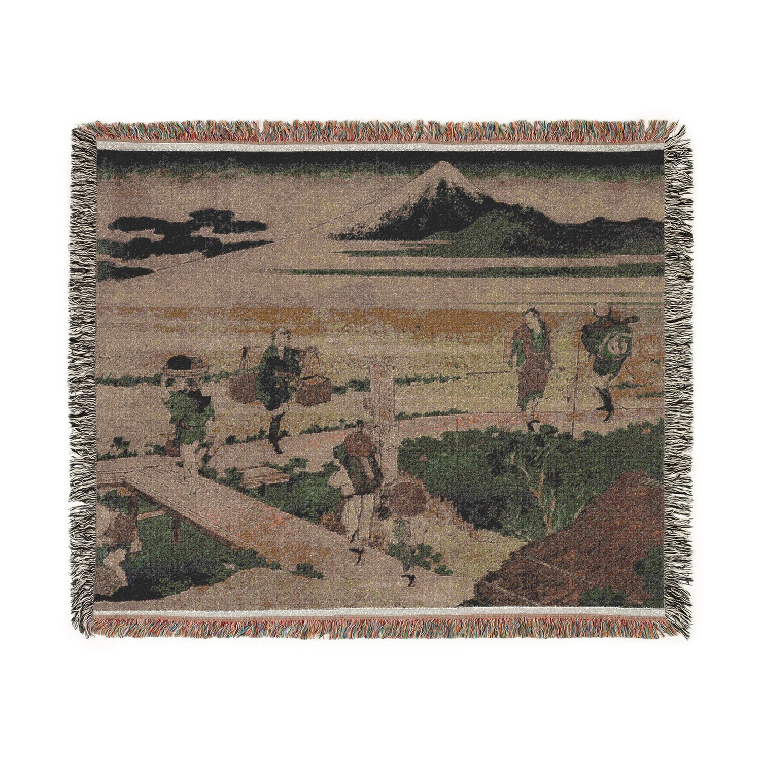Mount Fuji Travellers by a Bridge - Katsushika Hokusai Tapestry Blanket