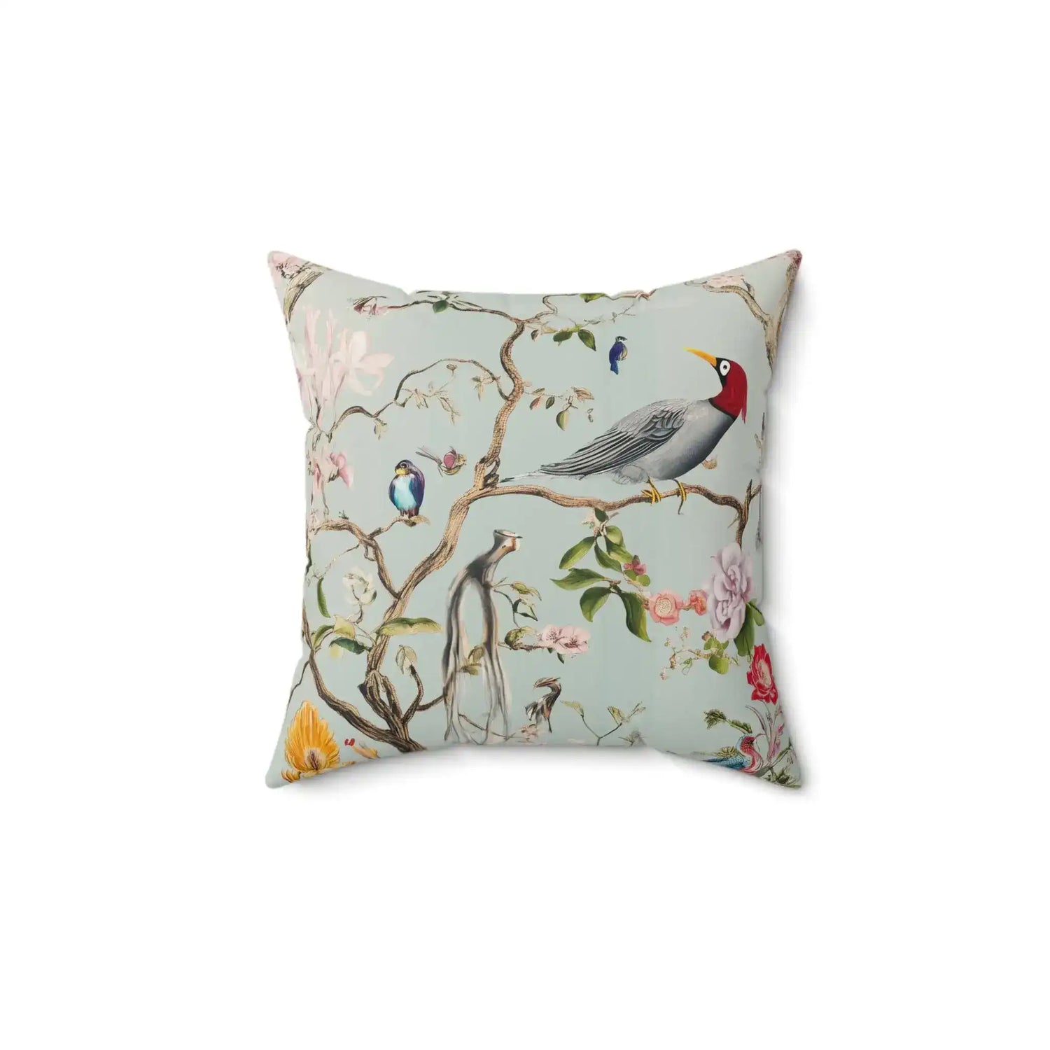 Verdant Songbird Garden Throw Pillow
