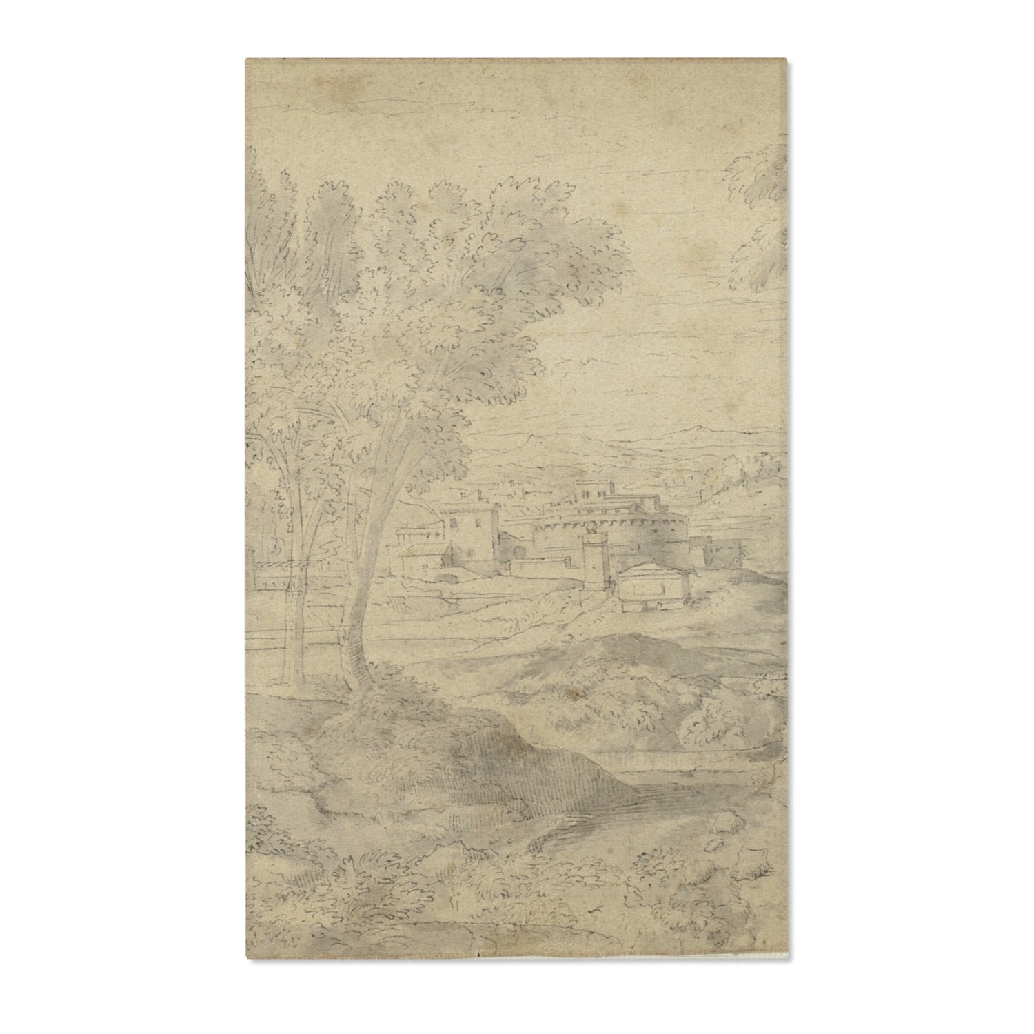 Italianate Landscape with Buildings - Nicolas Poussin Area Rug