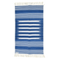 Handwoven Blue and White Stripe Cotton Rug with Fringes