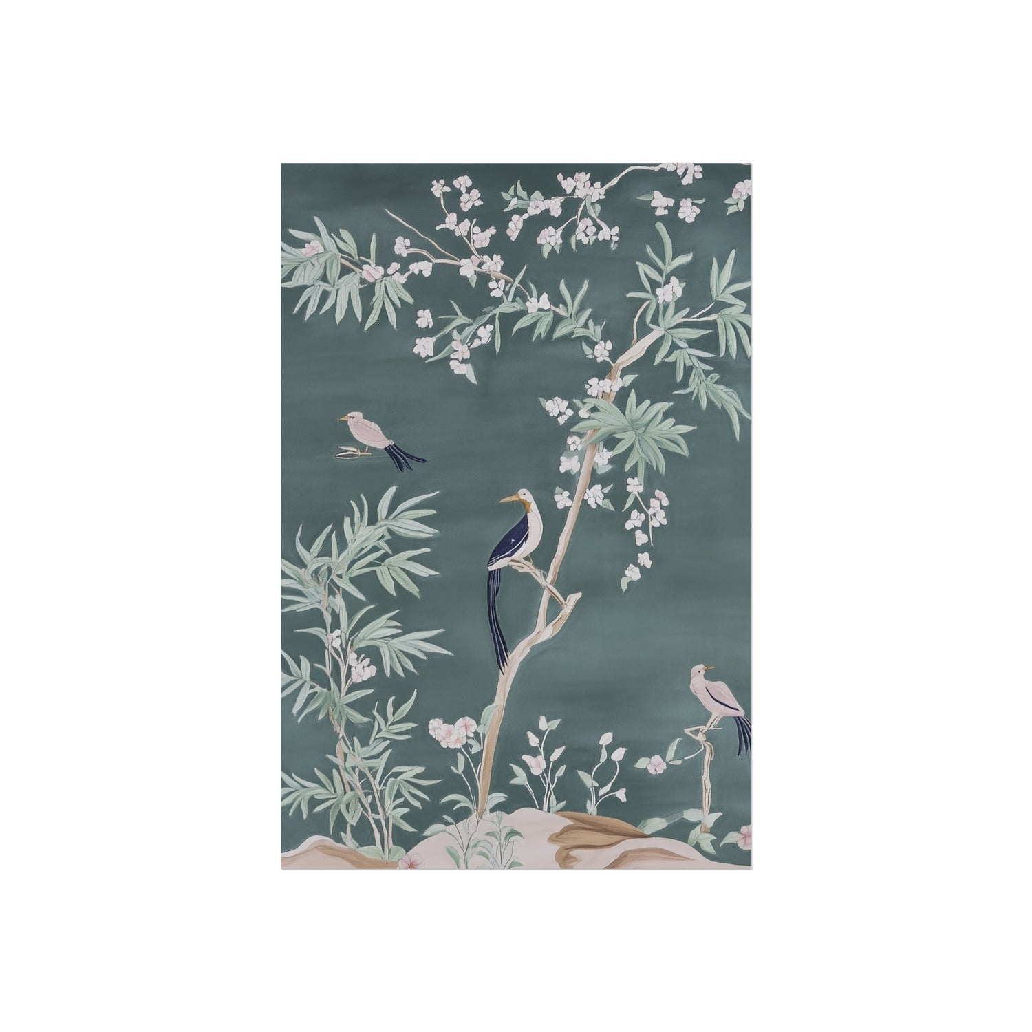 Chinoiserie Birds and Floral Scene - Dark Fine Art Poster