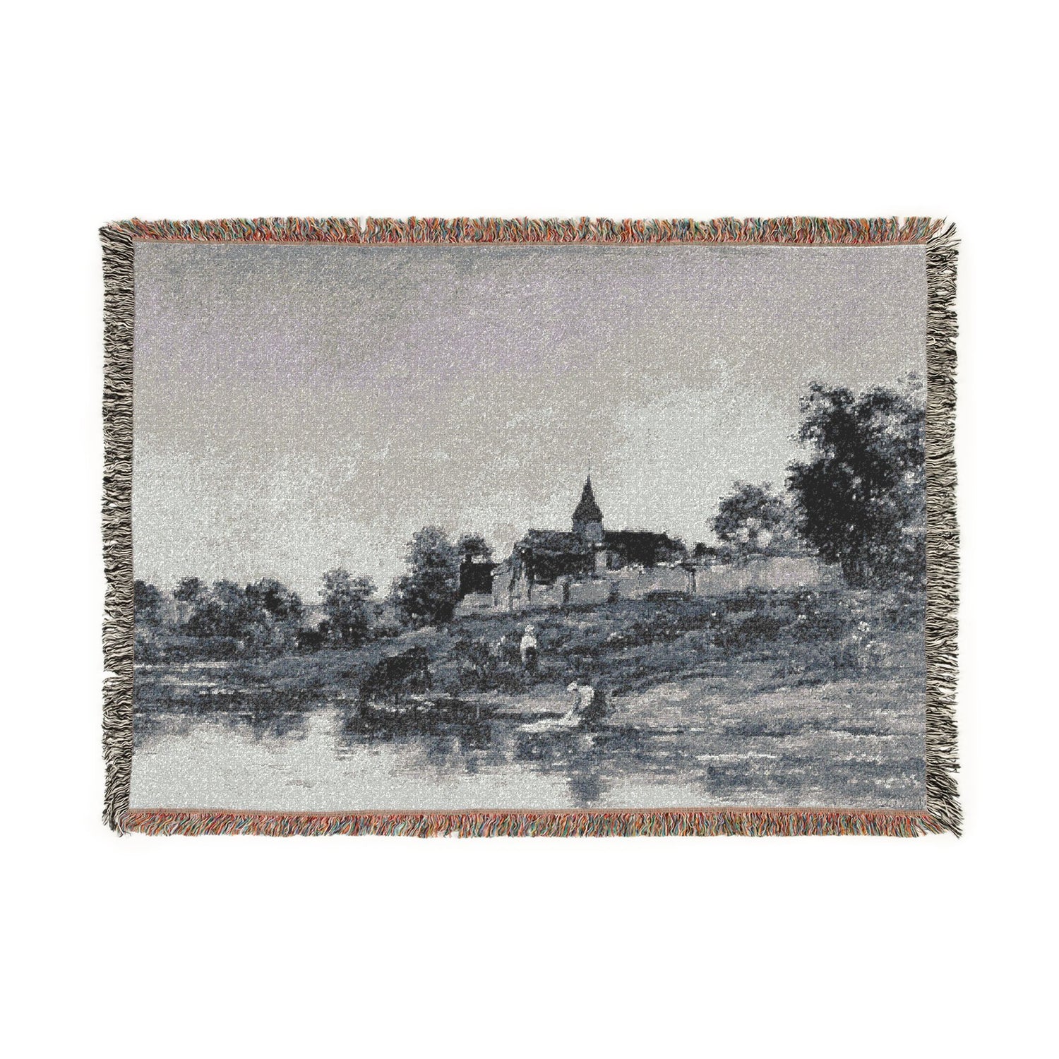 On the Bank of the Seine at Portejoie - Charles François Daubigny Tapestry Blanket