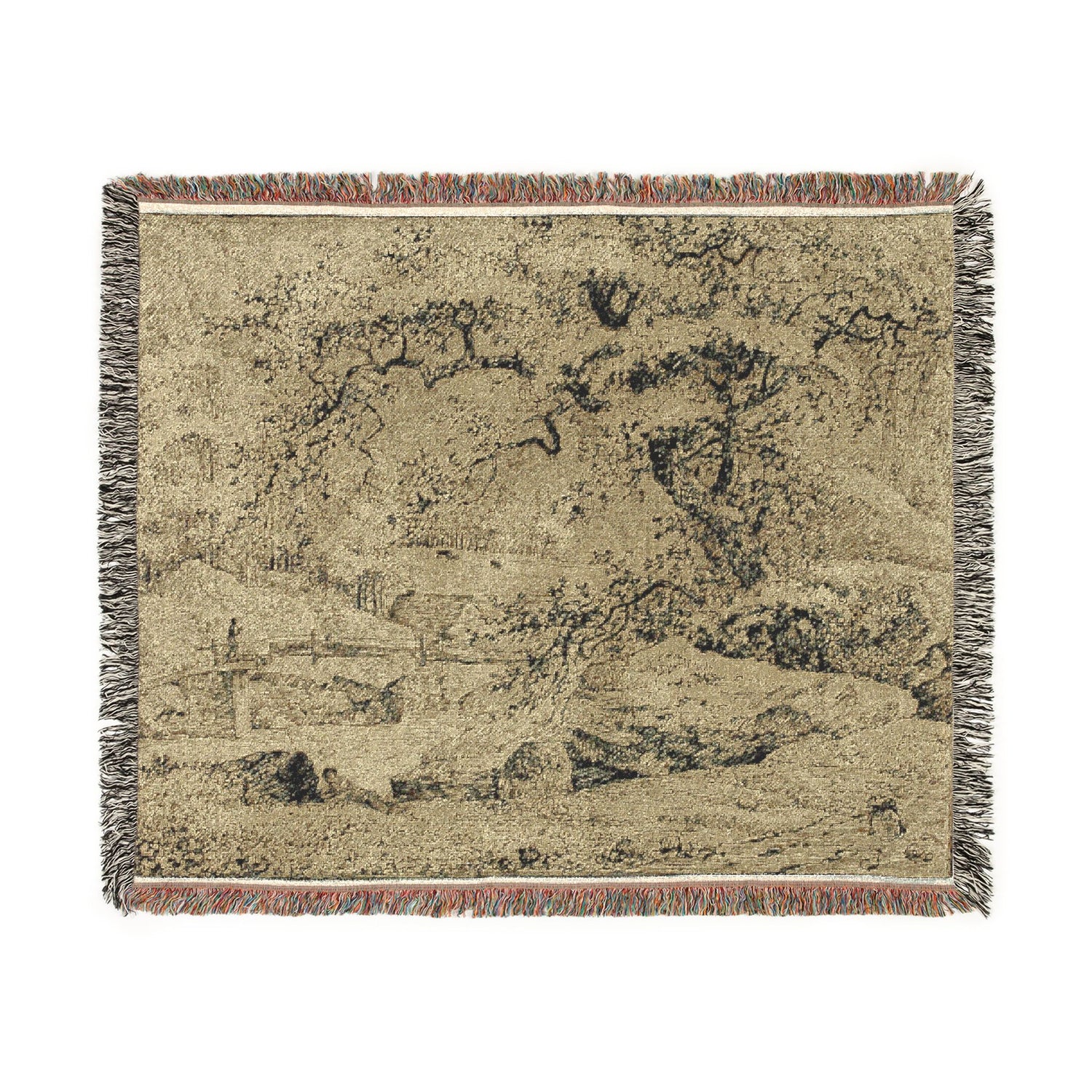 Landscape with Figure Resting under Tree by Stream - Jacob van Ruisdael Tapestry Blanket