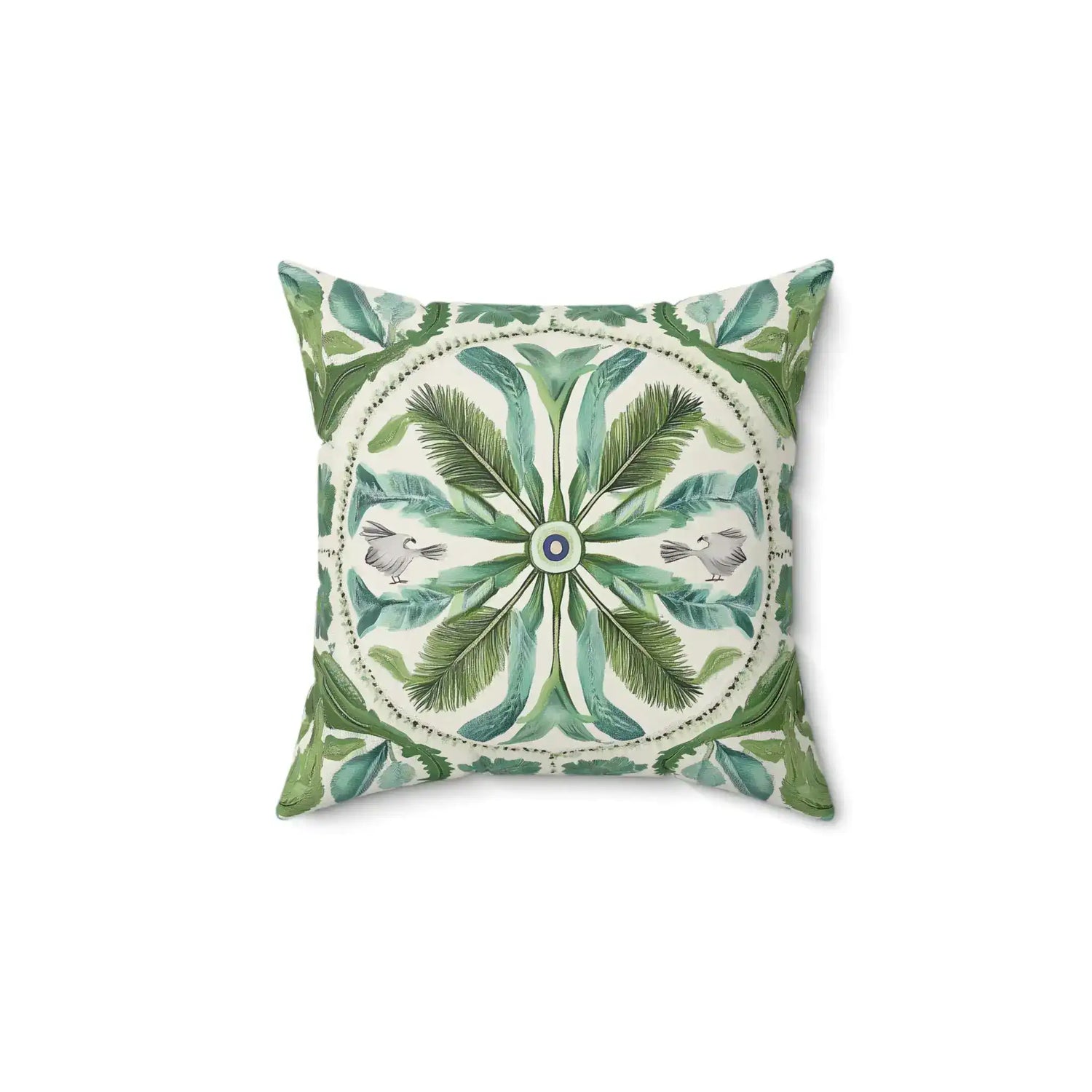 Verdant Harmony Birds & Palms Throw Pillow