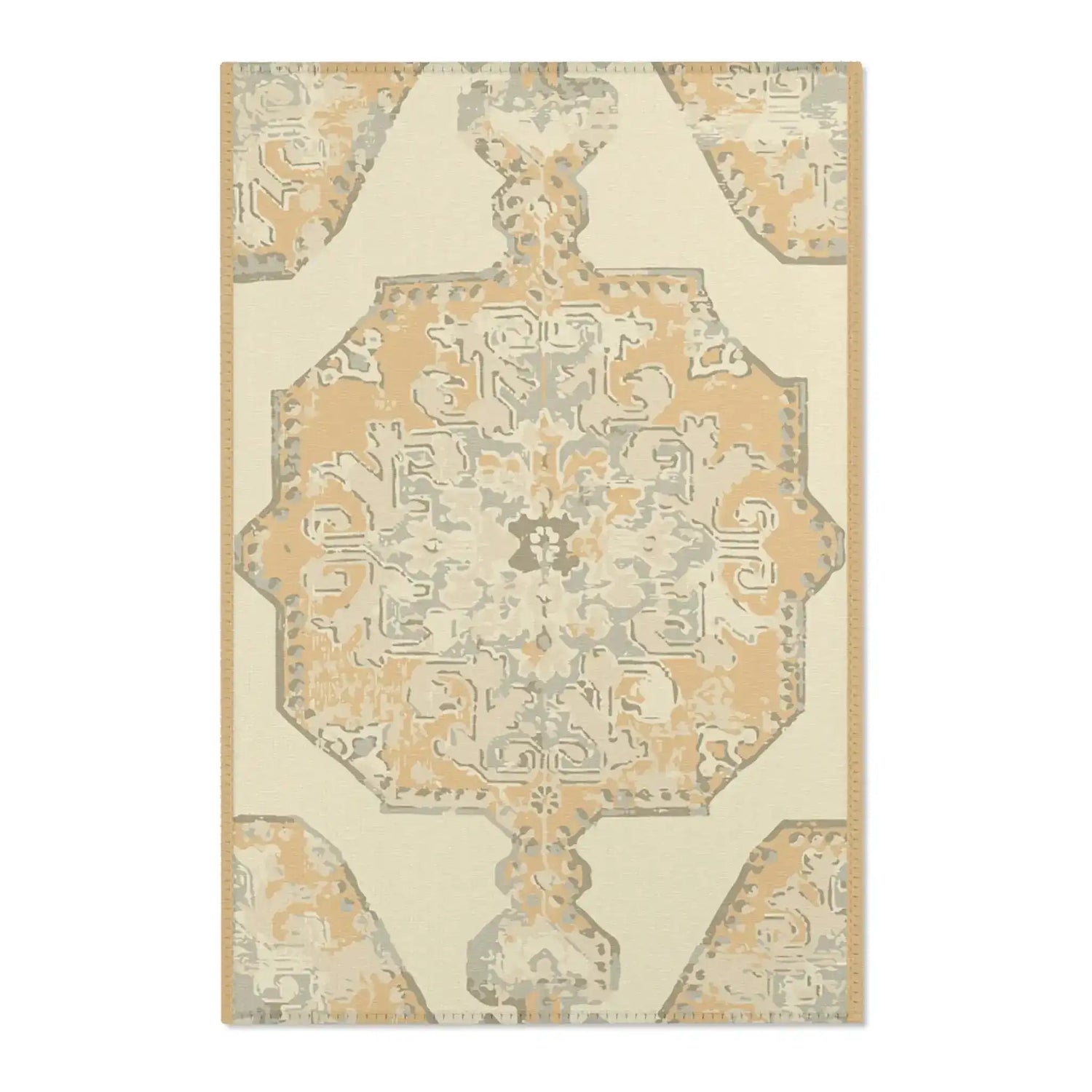 Ivory & Gold Distressed Medallion Accent Rug
