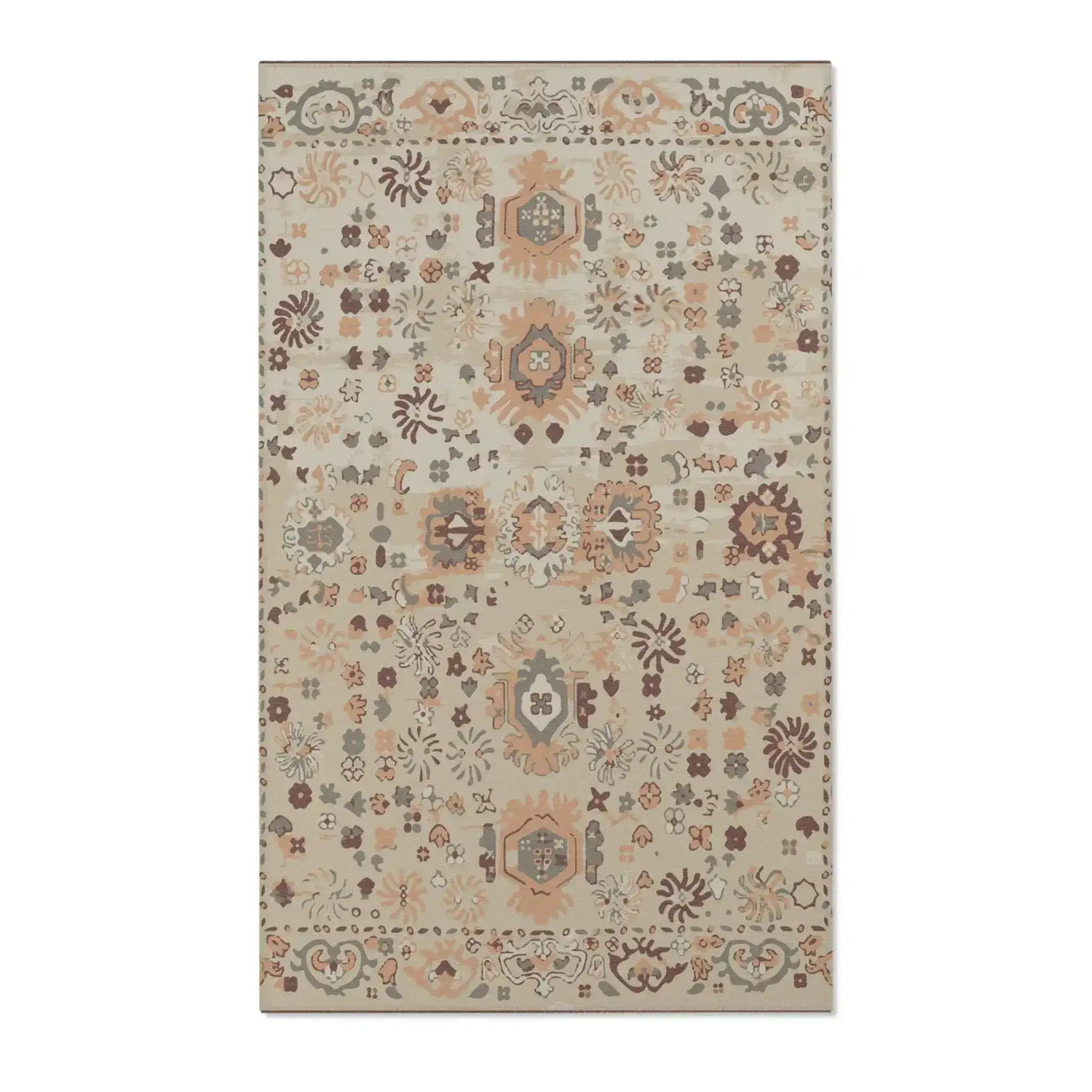 Terracotta & Cream Floral Medallion Accent Rug