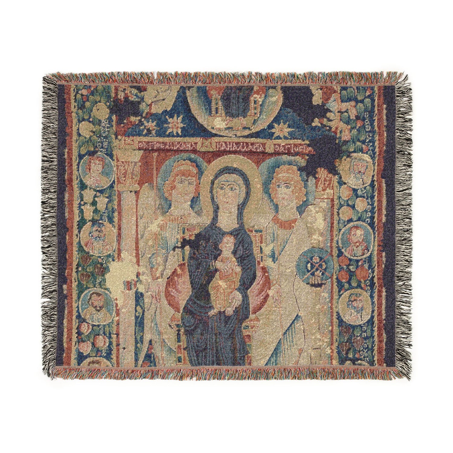 Icon of the Virgin and Child Woven Throw Blanket