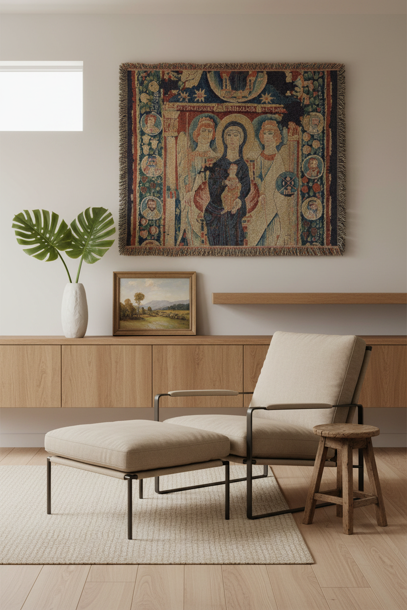 Icon of the Virgin and Child Woven Throw Blanket