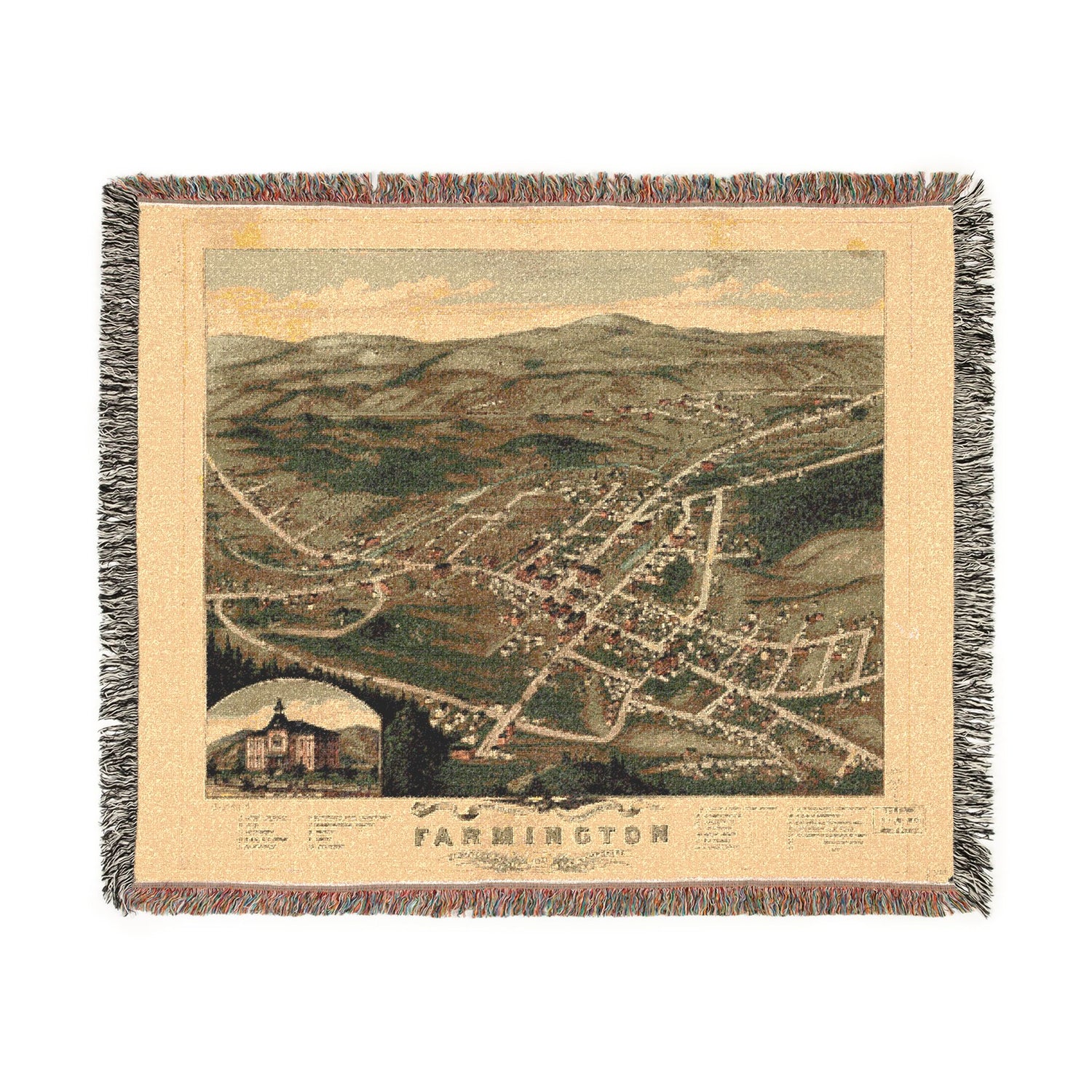 Bird's eye view of the village of Farmington, Stafford County, New Hampshire 1877 Woven Throw Blanket