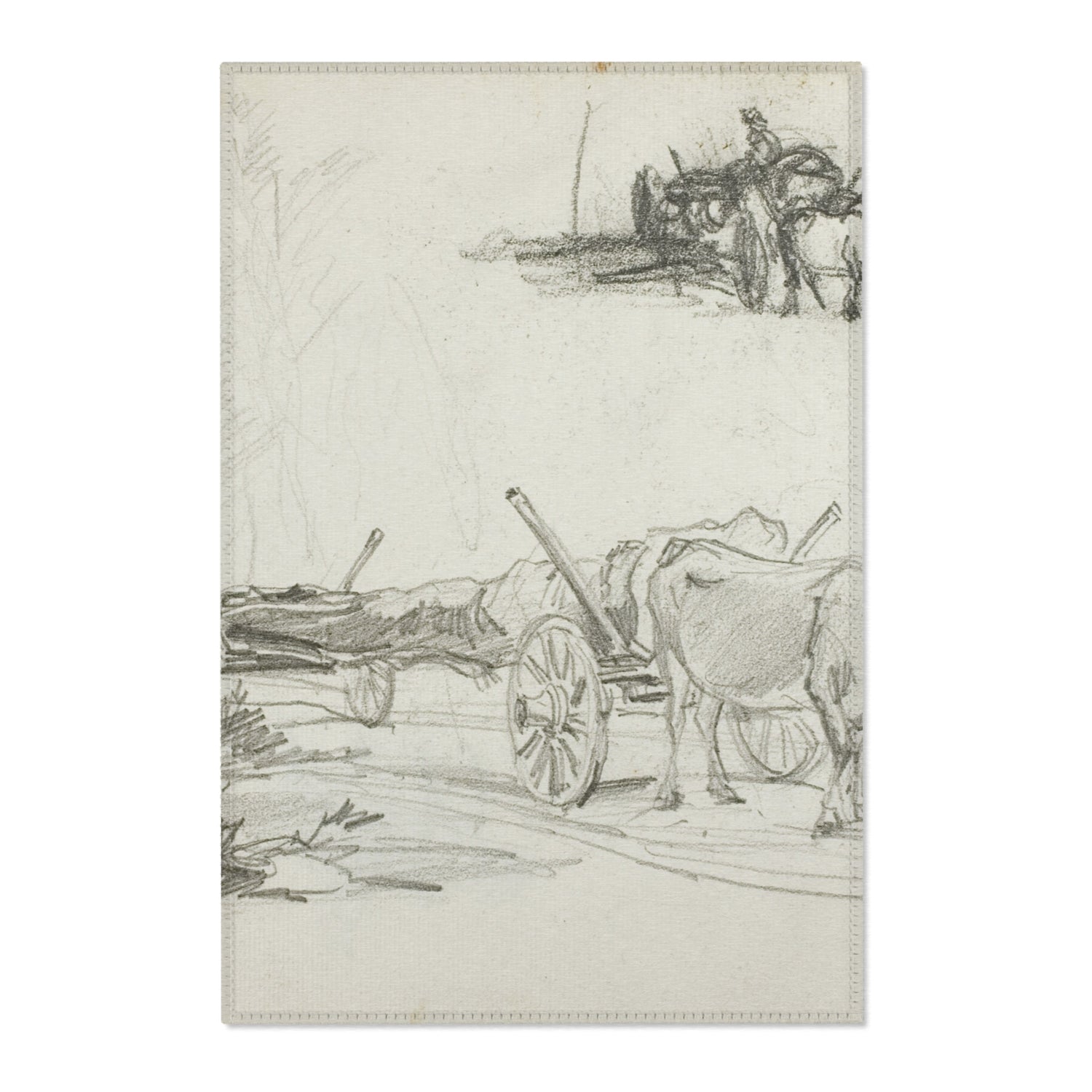 Two Sketches of Oxen Hauling a Log - Charles François Daubigny Area Rug