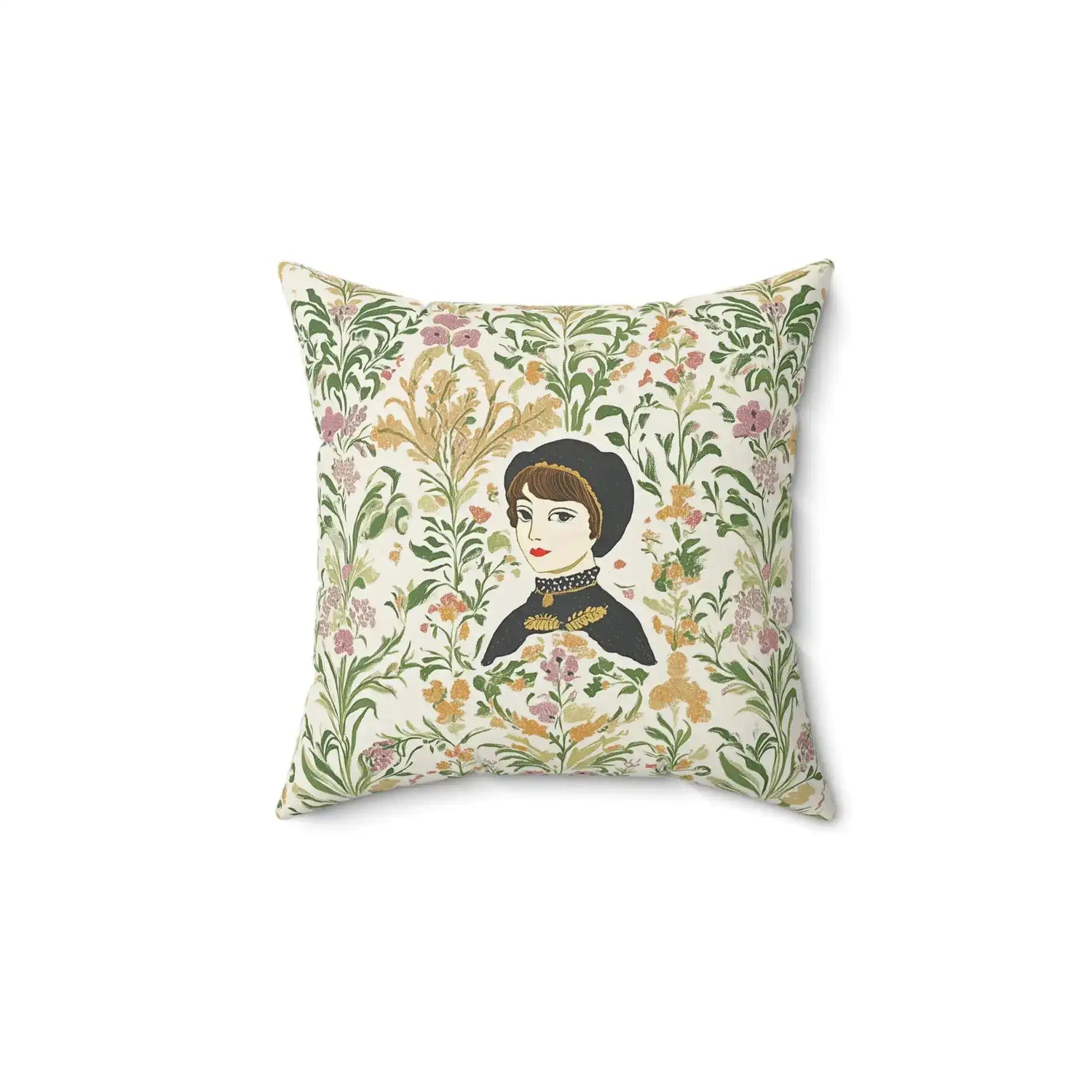 Victorian Muse Floral Portrait Throw Pillow