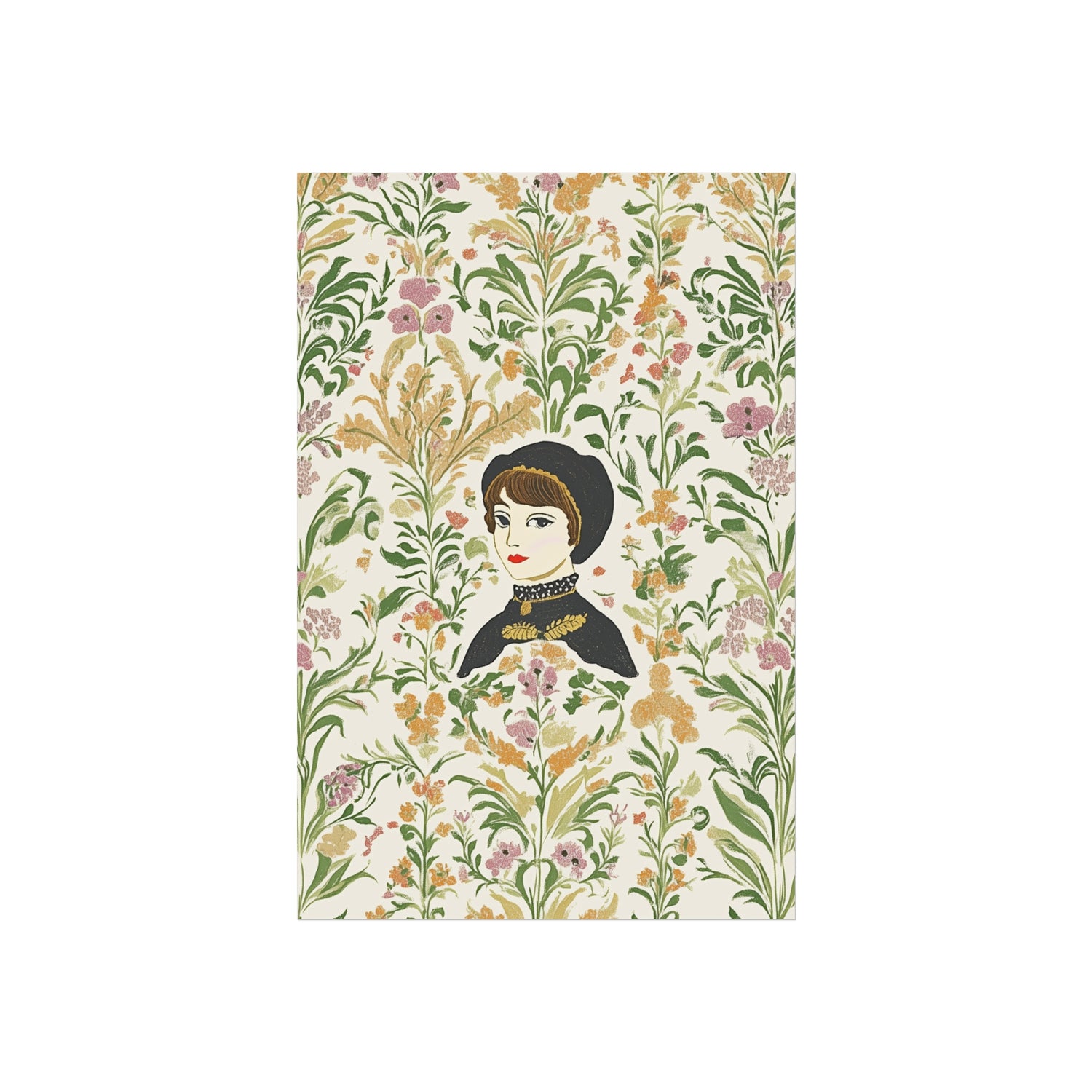 Victorian Muse Floral Portrait Fine Art Poster - Vertical